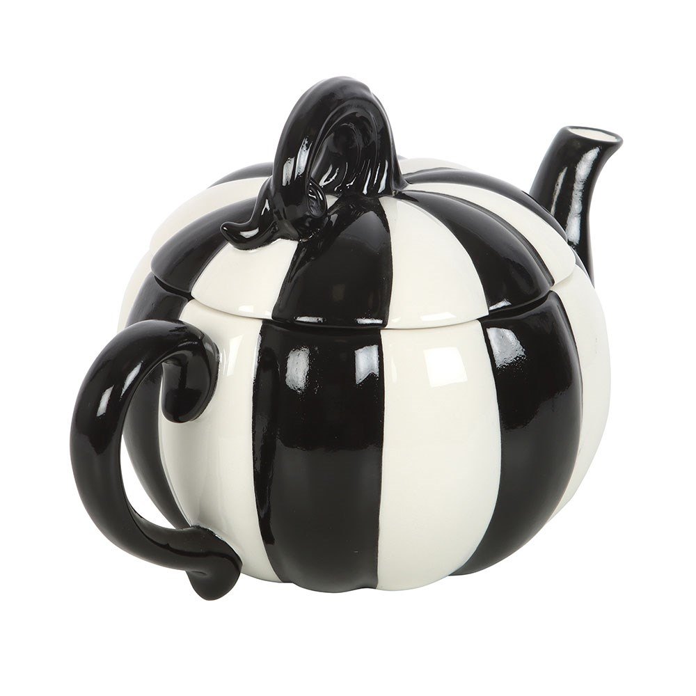 Black & White Striped Pumpkin Ceramic Teapot – 500ml3