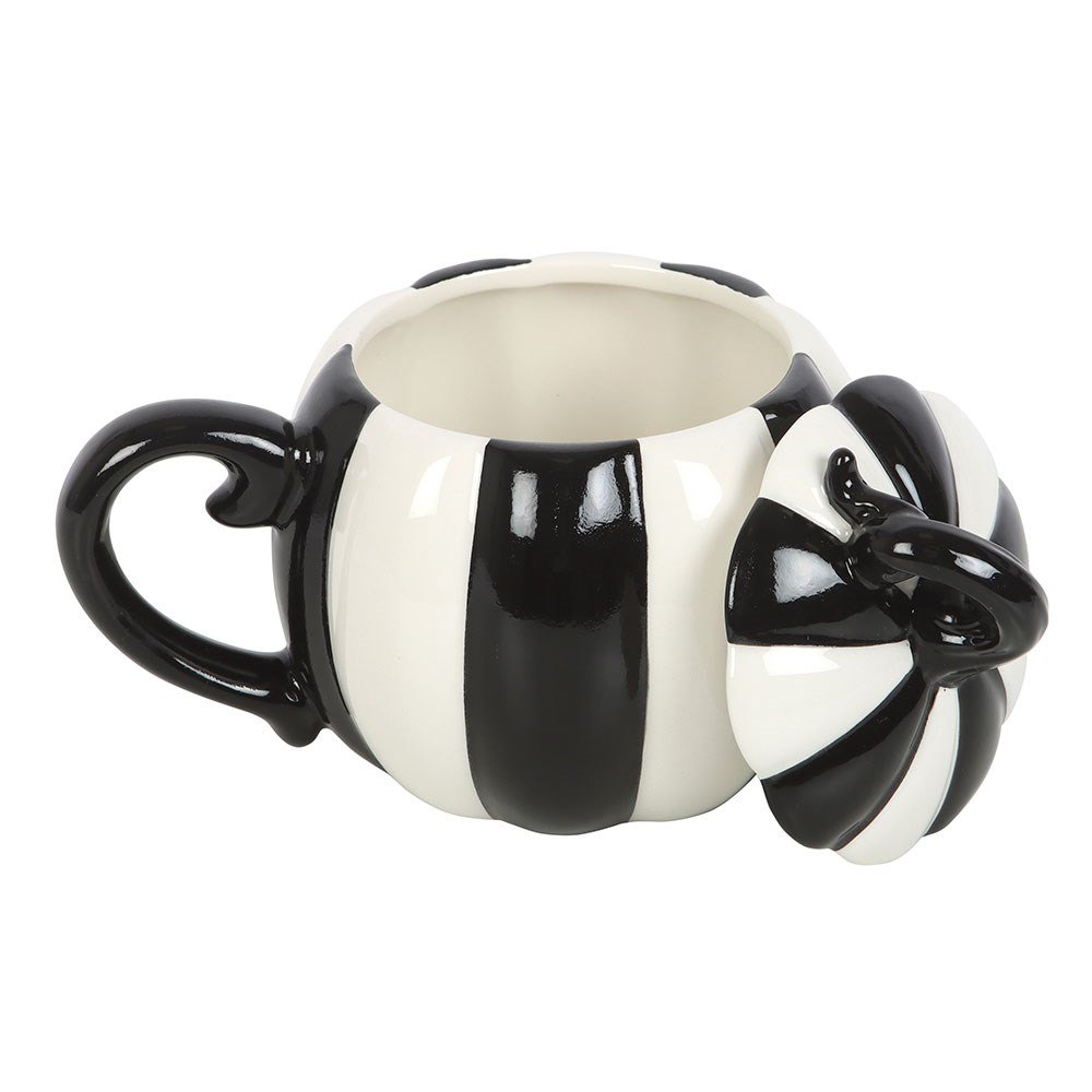 Black & White Striped Pumpkin Lidded Ceramic Mug (600ml)1