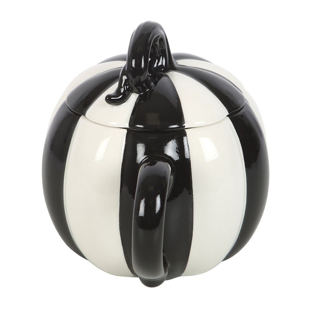 Black & White Striped Pumpkin Lidded Ceramic Mug (600ml)2