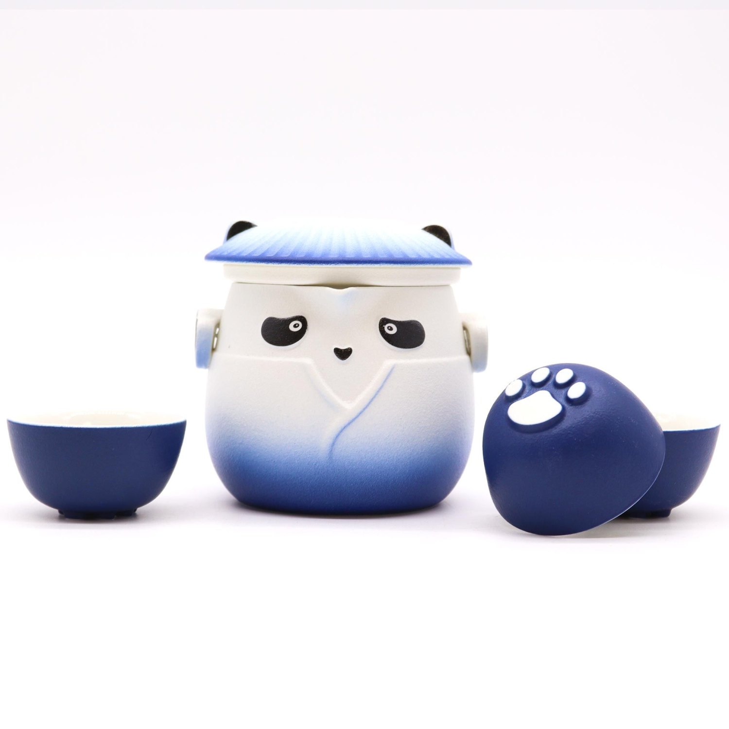 Sky Blue Panda Ceramic Teapot & 3 Cups Set