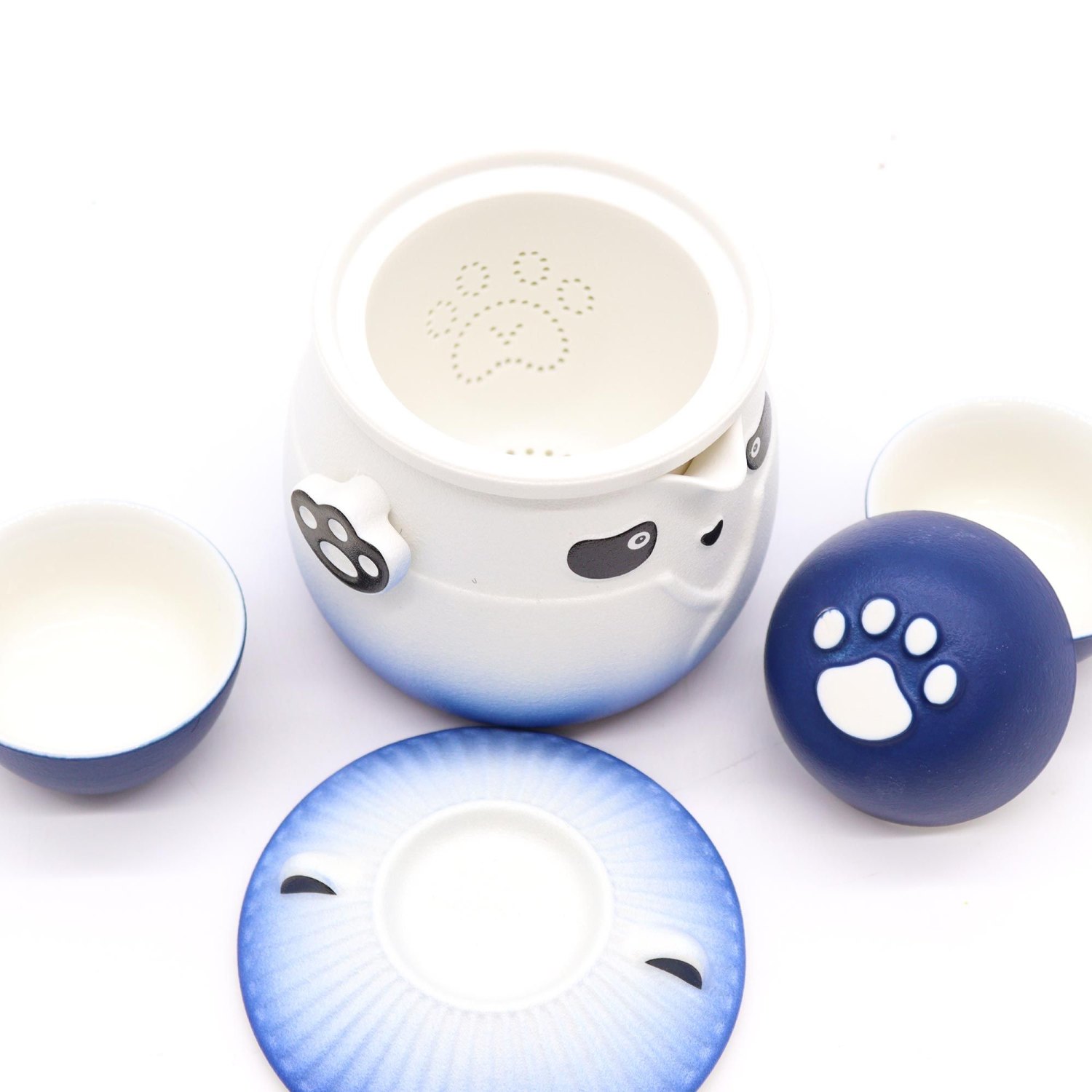 Sky Blue Panda Ceramic Teapot & 3 Cups Set2