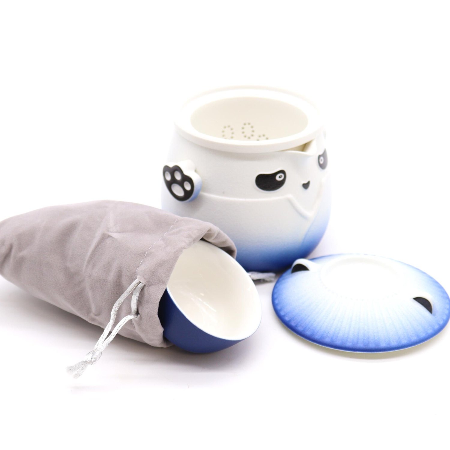 Sky Blue Panda Ceramic Teapot & 3 Cups Set3