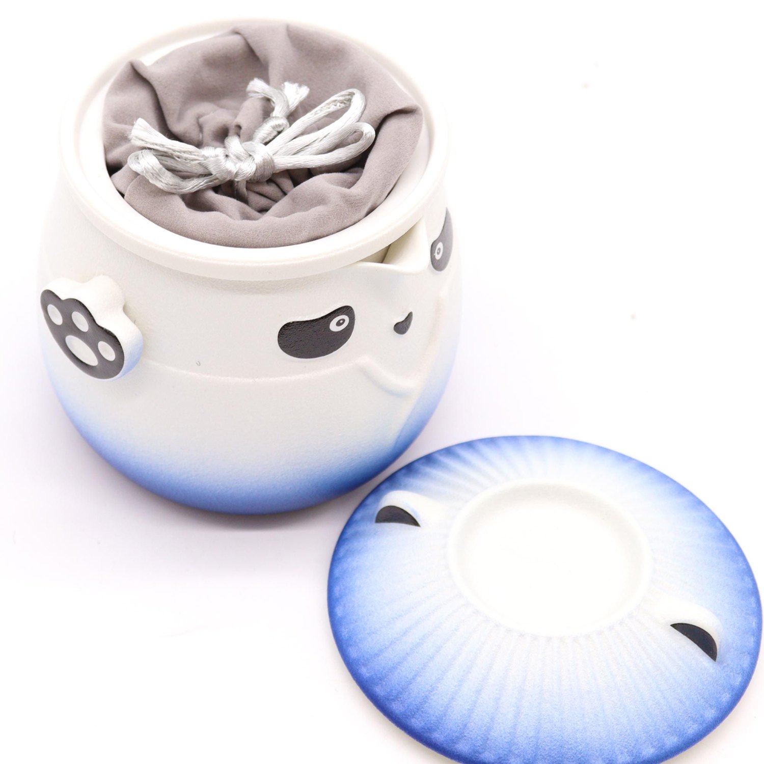 Sky Blue Panda Ceramic Teapot & 3 Cups Set4
