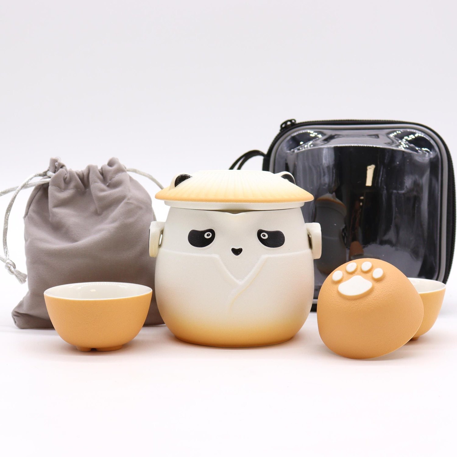 Orange Panda Ceramic Teapot & 3 Cups Set2