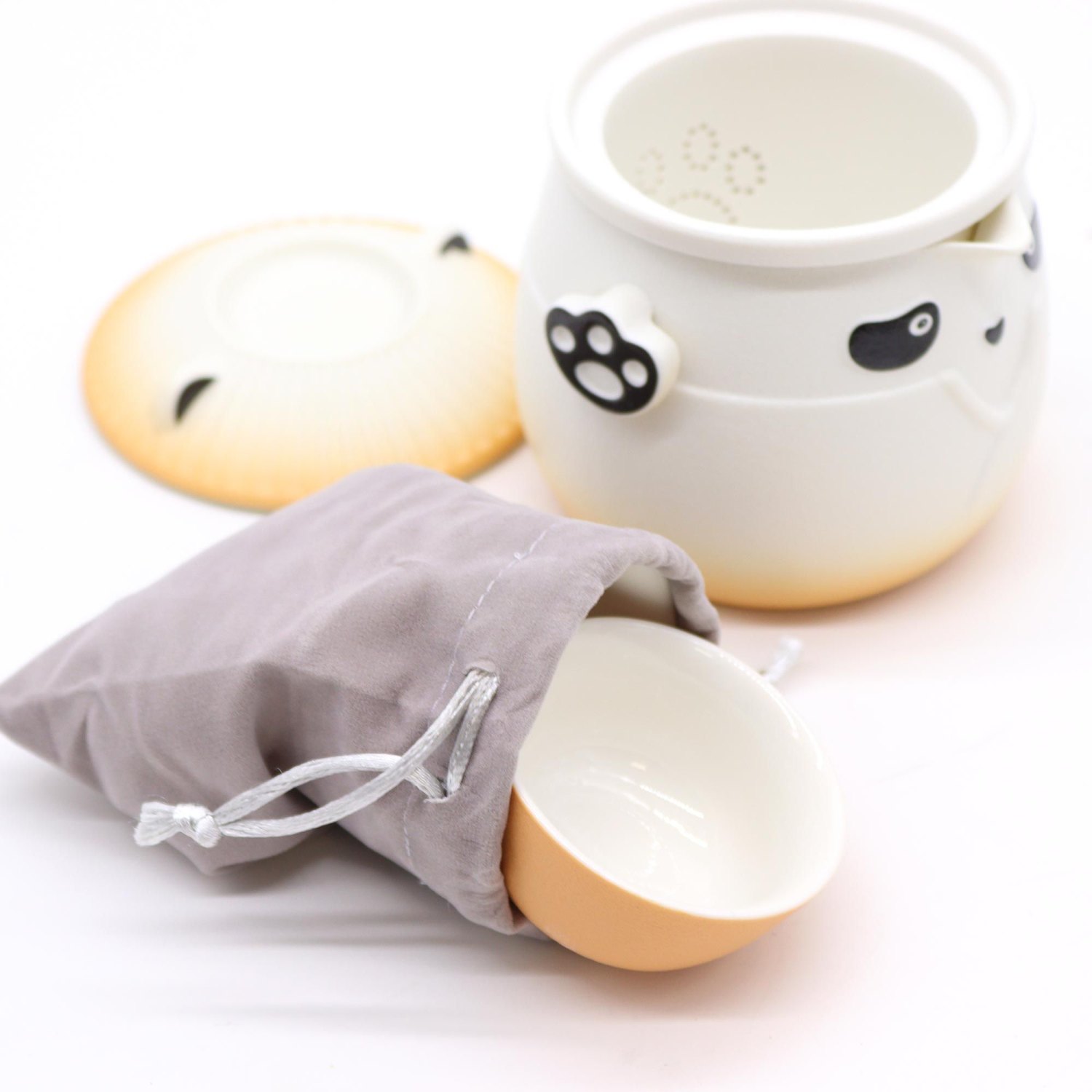 Orange Panda Ceramic Teapot & 3 Cups Set6