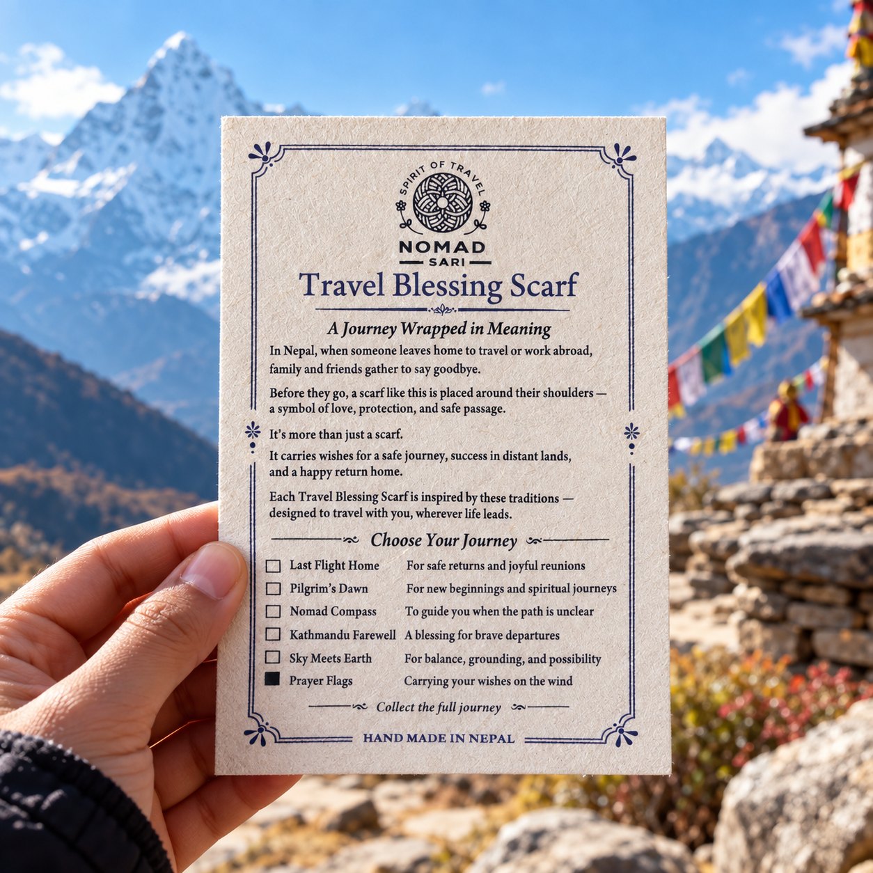 Nomad Sari Prayer Flags Travel Blessing Scarf – 170 x 50cm3