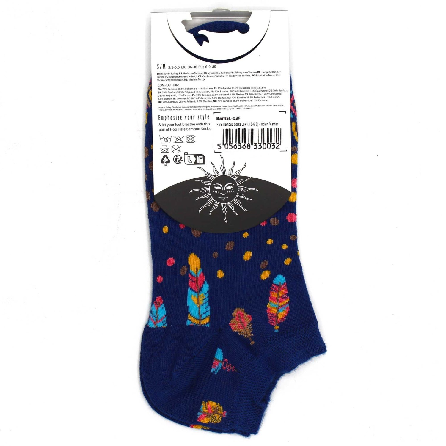 Hop Hare Indian Feathers Bamboo Low-Cut Socks – UK 3.5–6.53