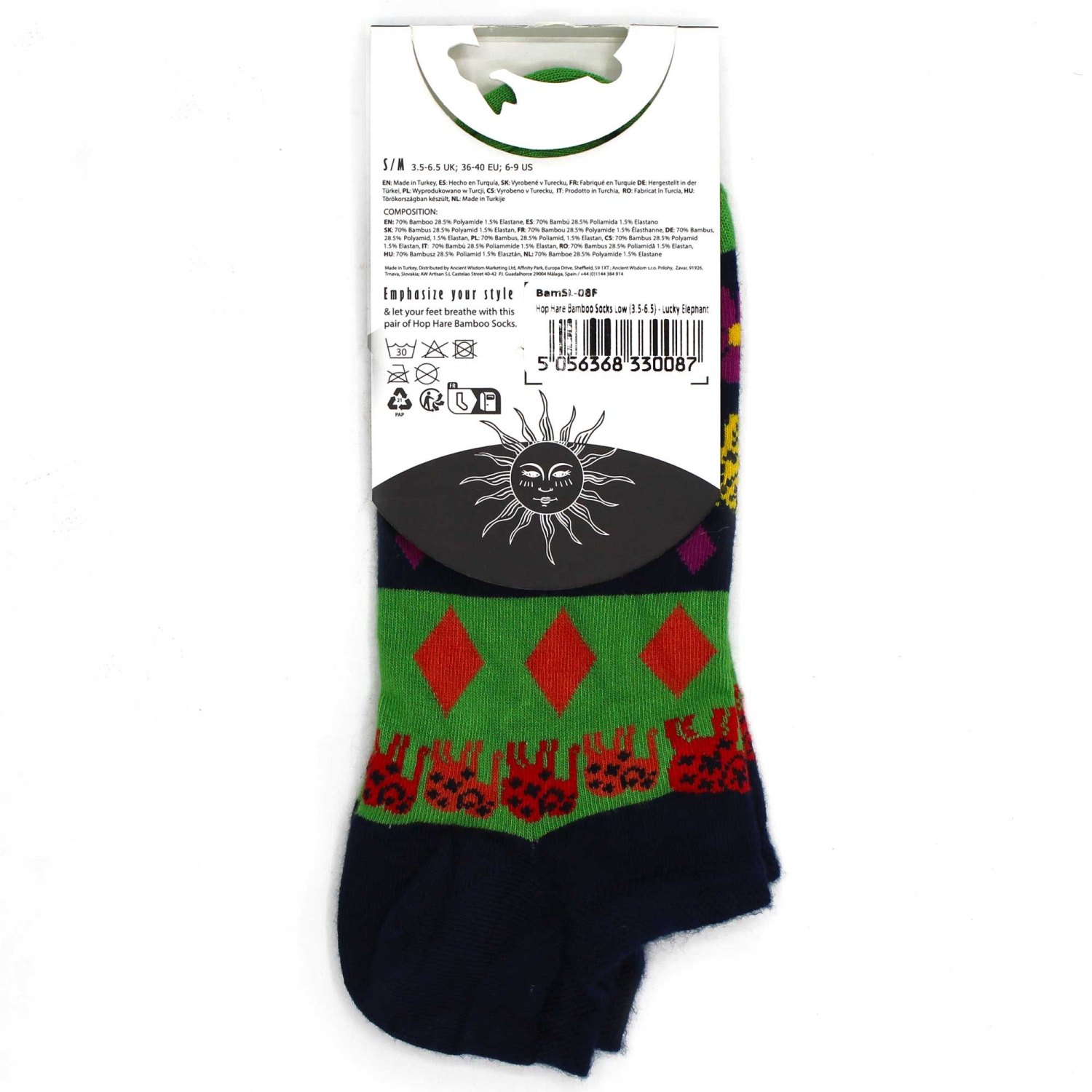 Hop Hare Lucky Elephant Bamboo Low-Cut Socks – UK 3.5–6.53