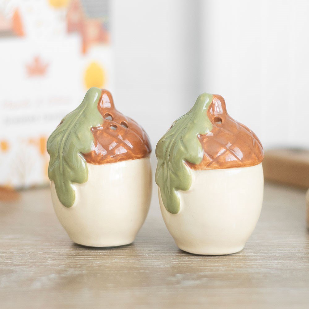 Ceramic Acorn Salt & Pepper Shakers – Set of 2