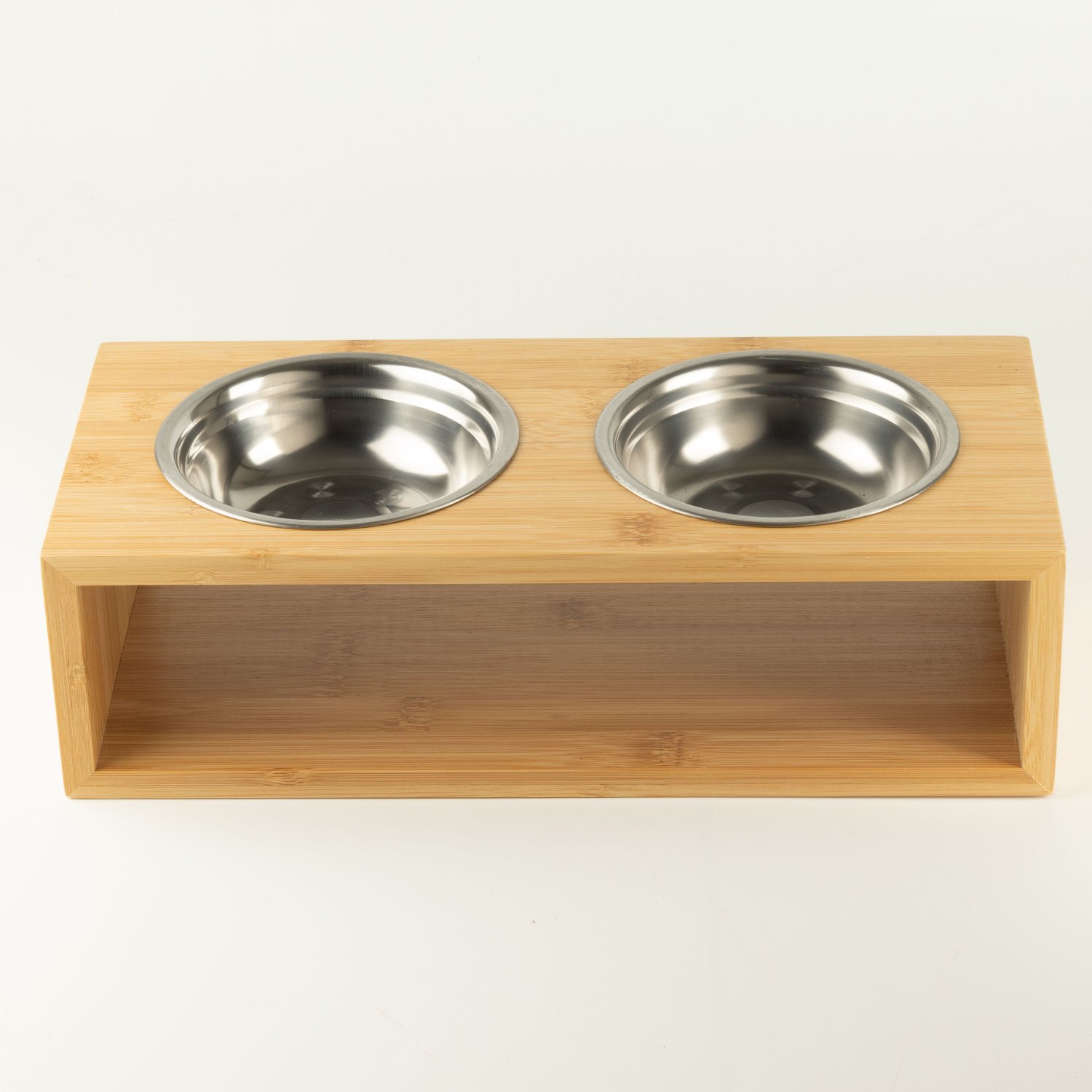 PAW Large Double Stainless Steel Pet Bowls with Wooden Stand – 2 x 13cm1