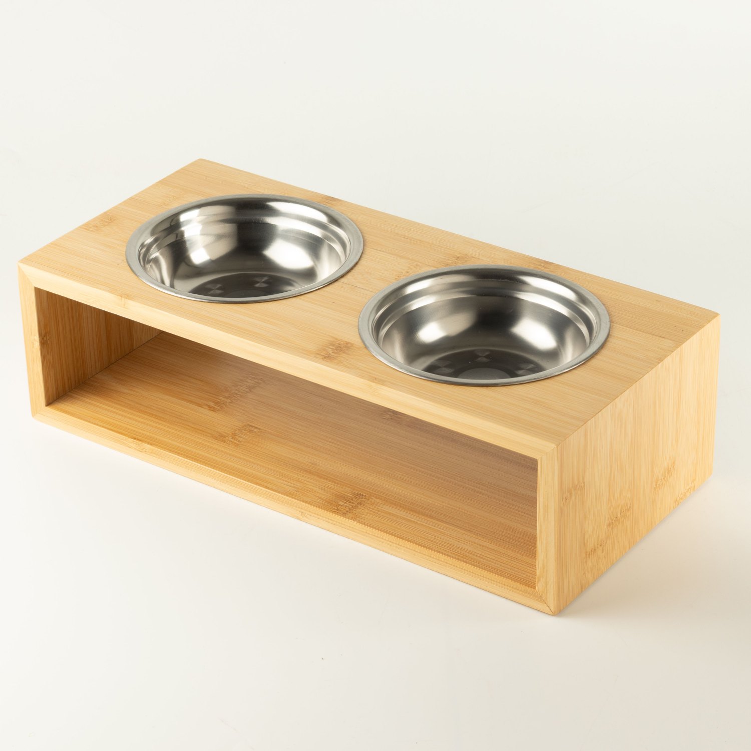 PAW Large Double Stainless Steel Pet Bowls with Wooden Stand – 2 x 13cm4