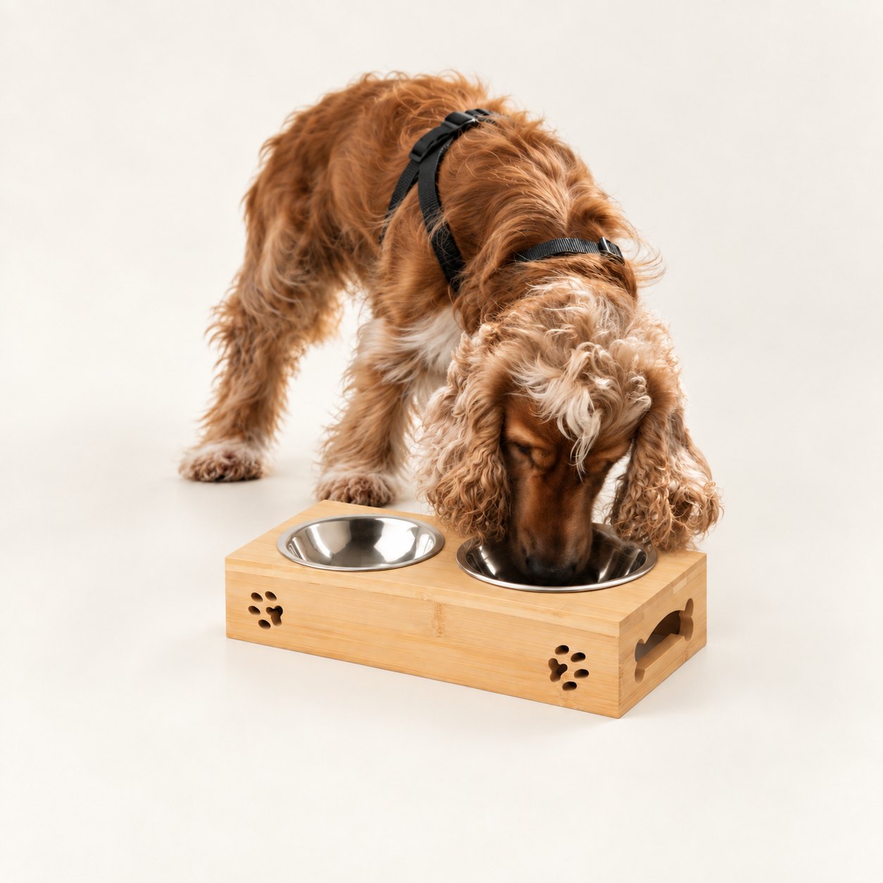 PAW Double Stainless Steel Pet Bowls with Wooden Stand – 2 x 12cm3