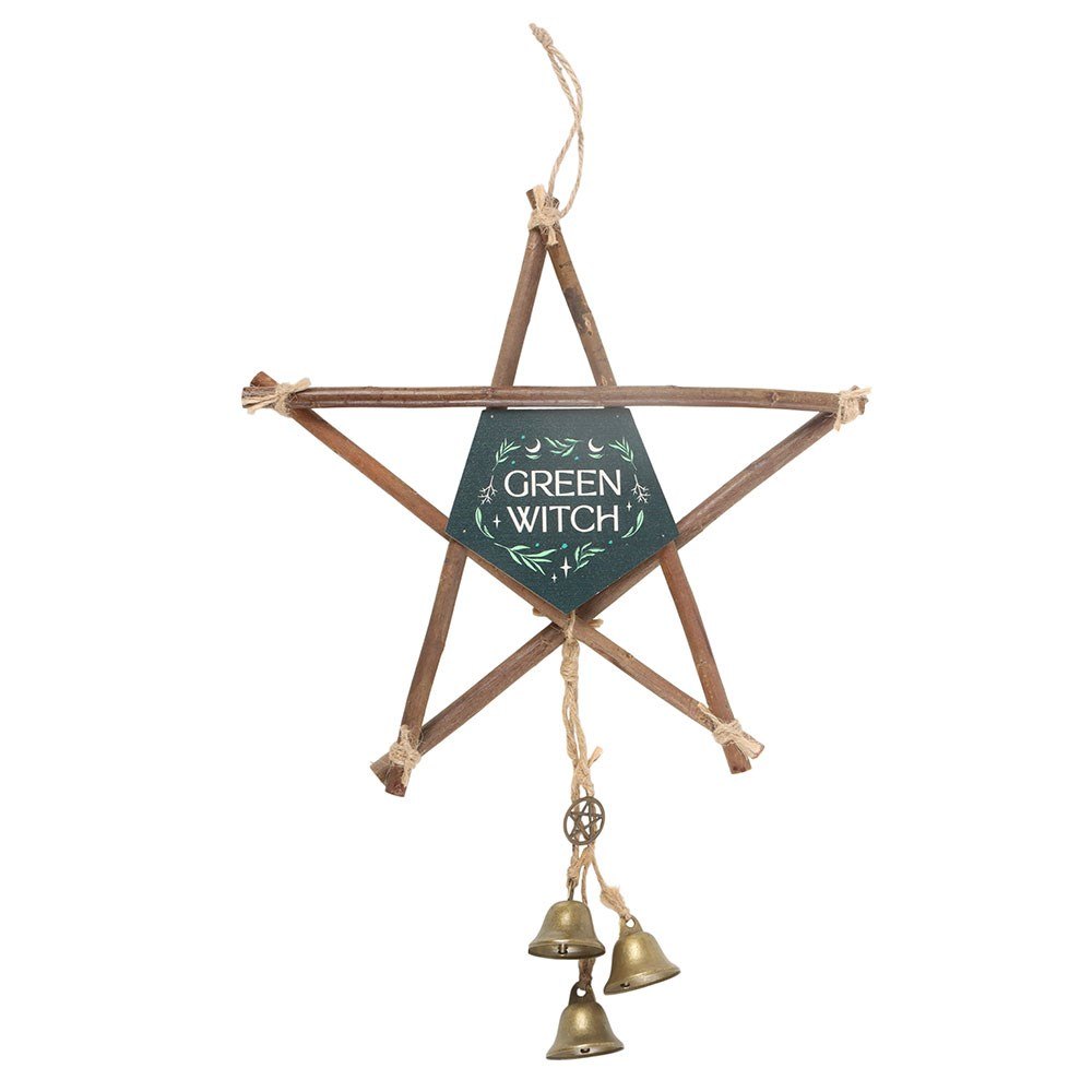 Green Witch Willow Pentagram Hanging Decoration with Bells
