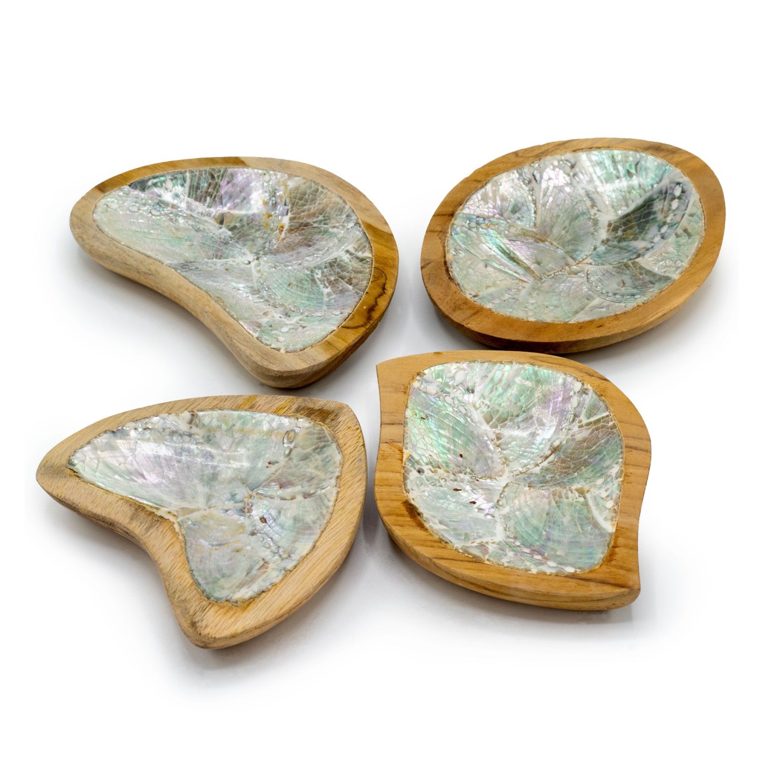 Handcrafted Teak Mini Bowls with Shell Detail – Set of 43