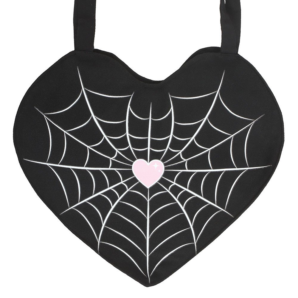 Spiderweb Heart Gothic Satin Tote Bag1