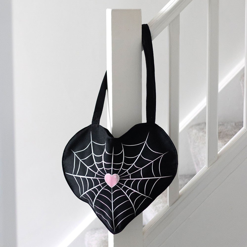Spiderweb Heart Gothic Satin Tote Bag3