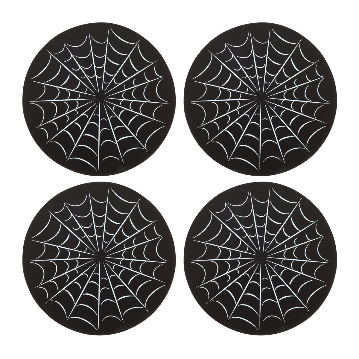 Black Spiderweb Coasters with Holder – Set of 41