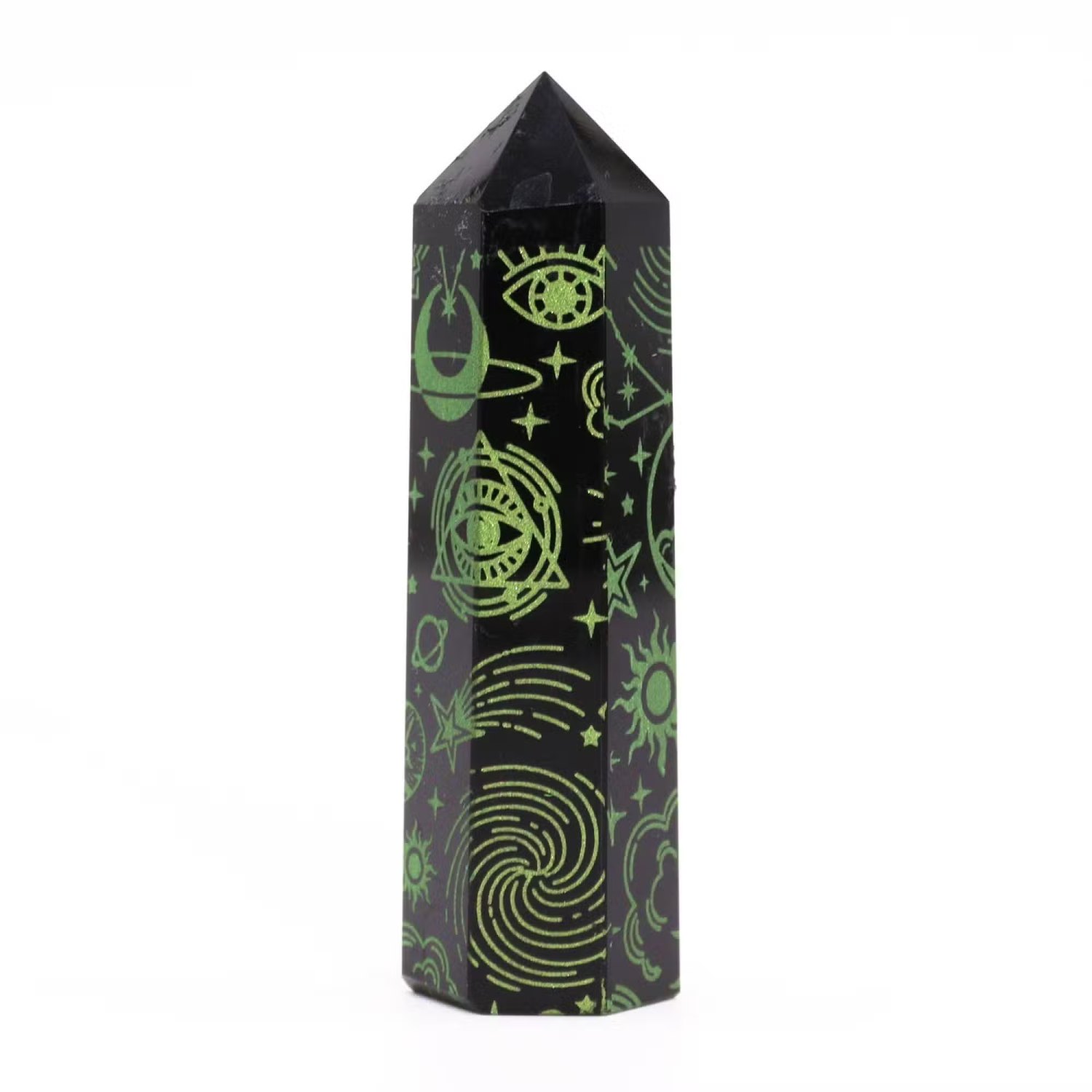 Mystic Story Black Obsidian Point – Forest Green Celestial Design3