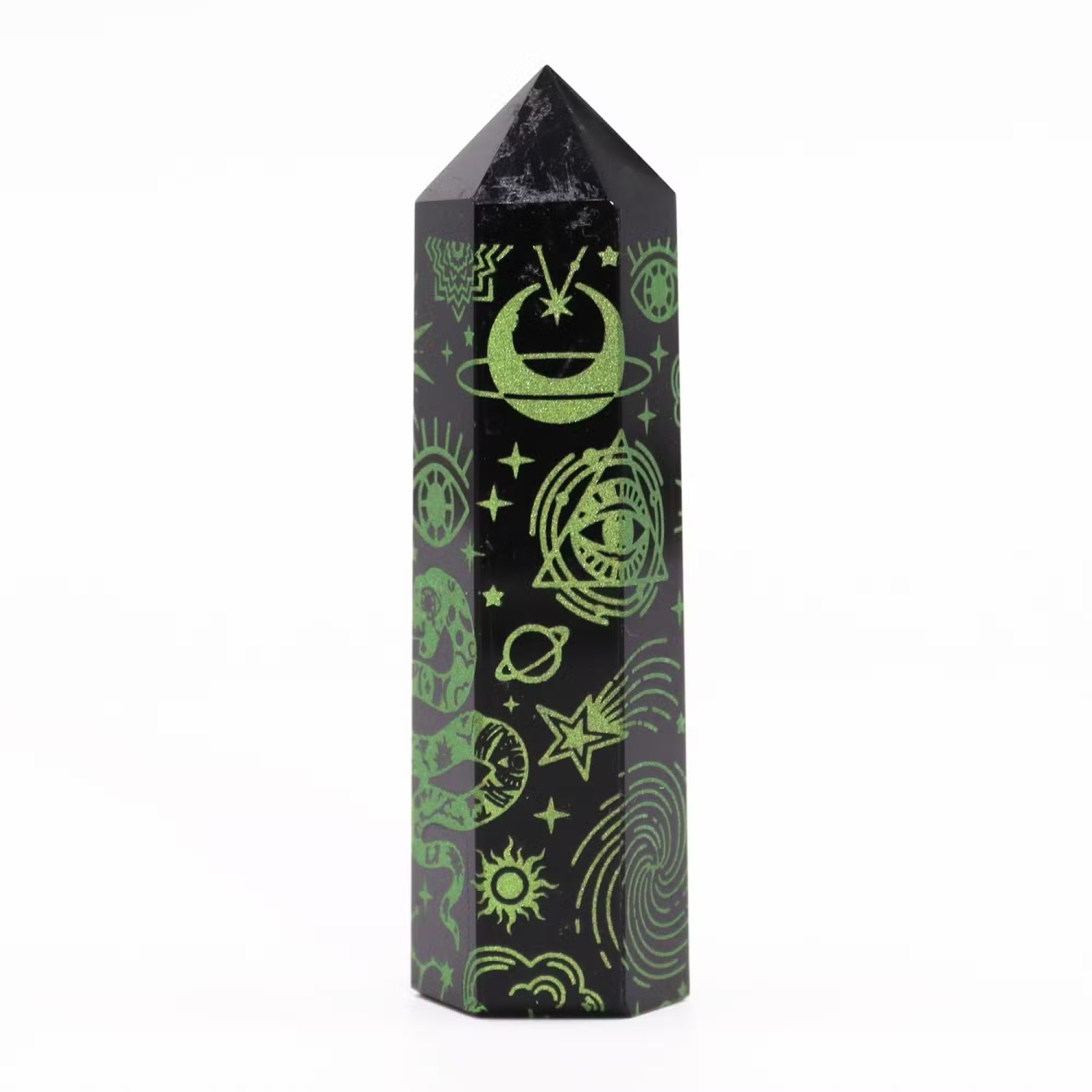 Mystic Story Black Obsidian Point – Forest Green Celestial Design4