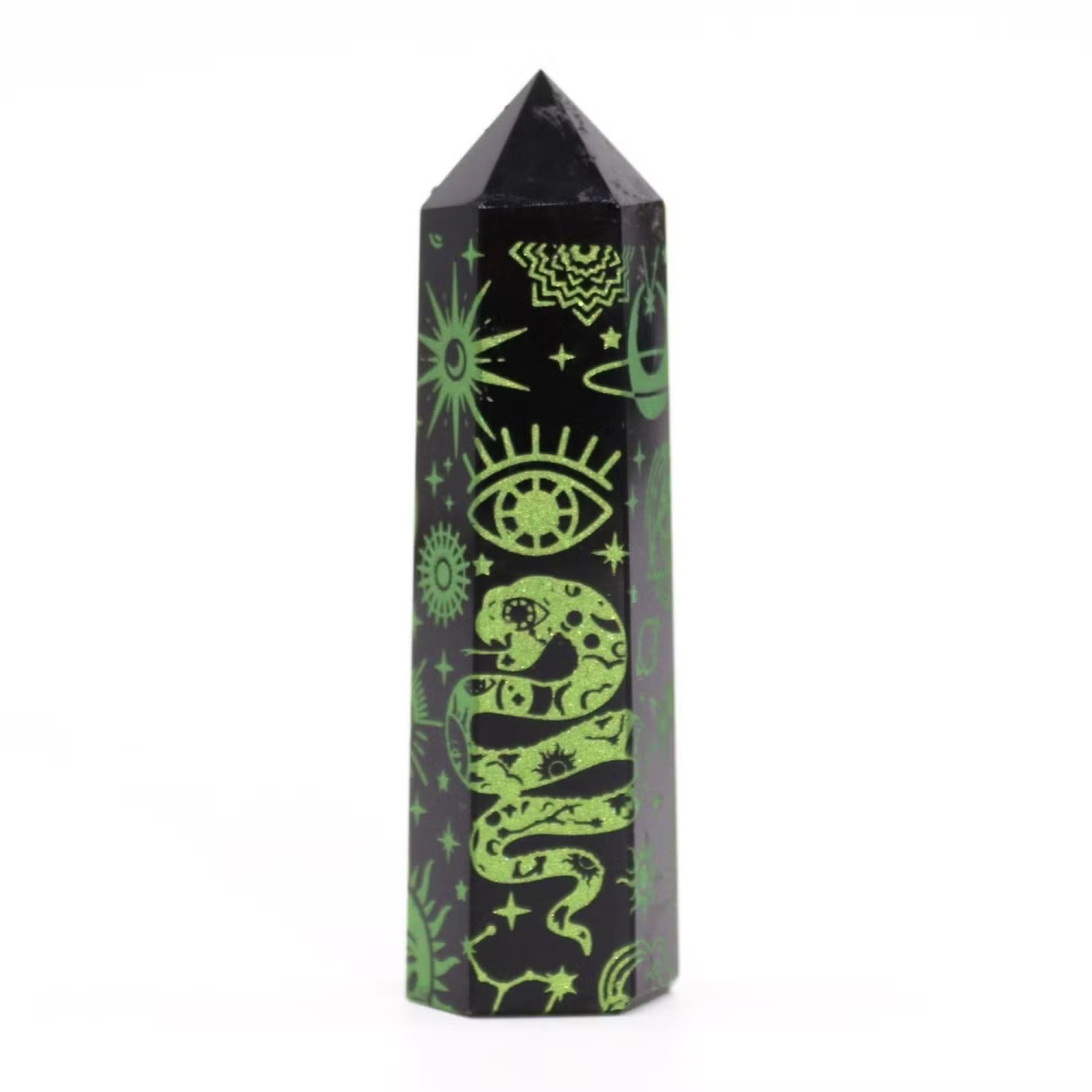 Mystic Story Black Obsidian Point – Forest Green Celestial Design5