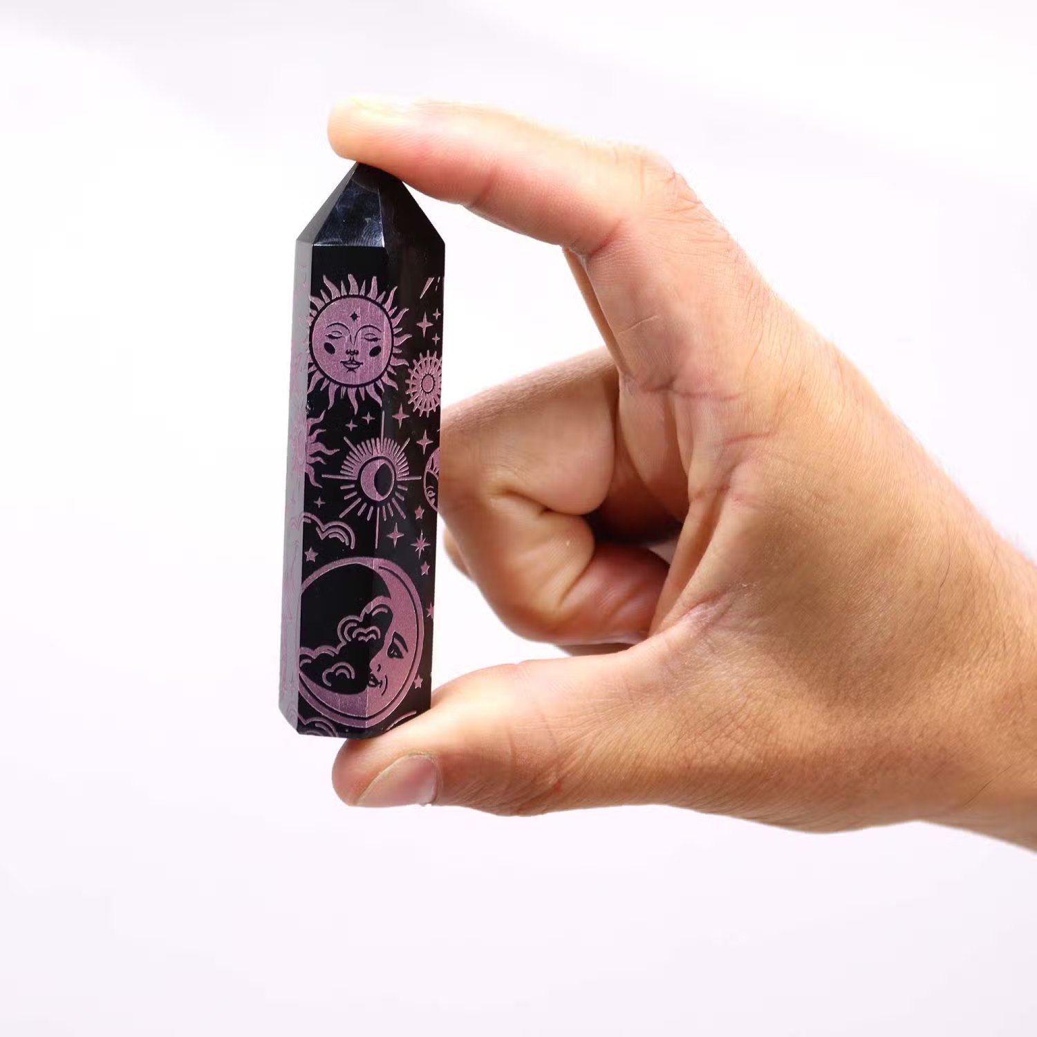 Mystic Story Black Obsidian Point – Rose Pink Celestial Design1