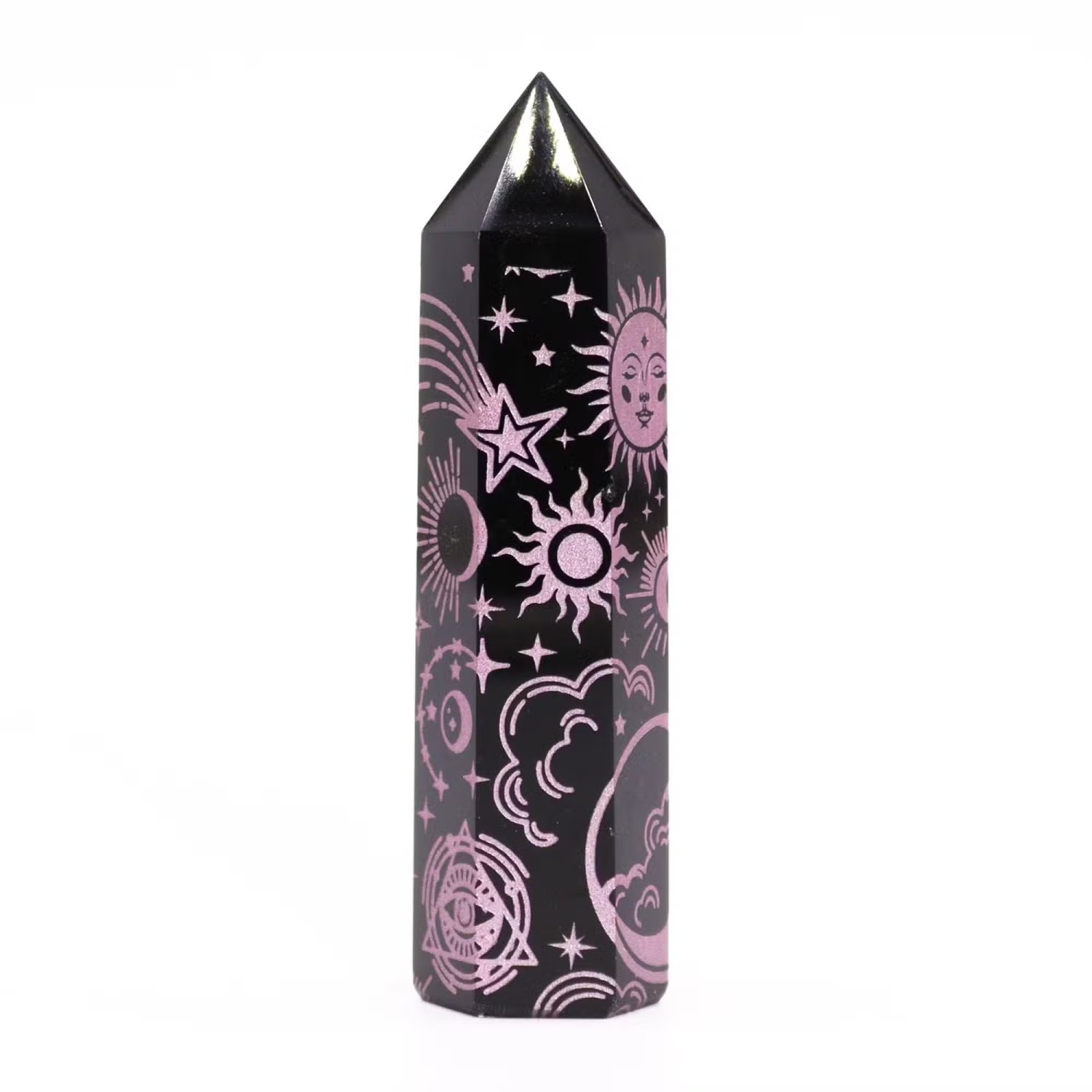 Mystic Story Black Obsidian Point – Rose Pink Celestial Design2
