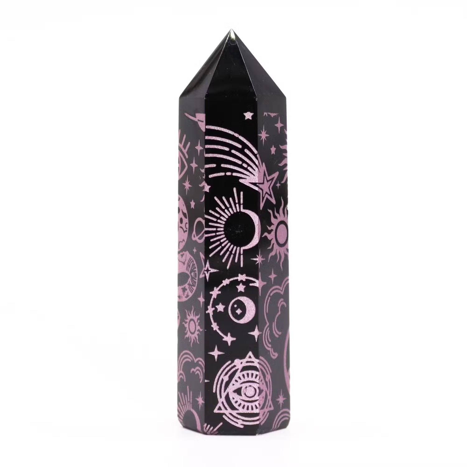 Mystic Story Black Obsidian Point – Rose Pink Celestial Design3