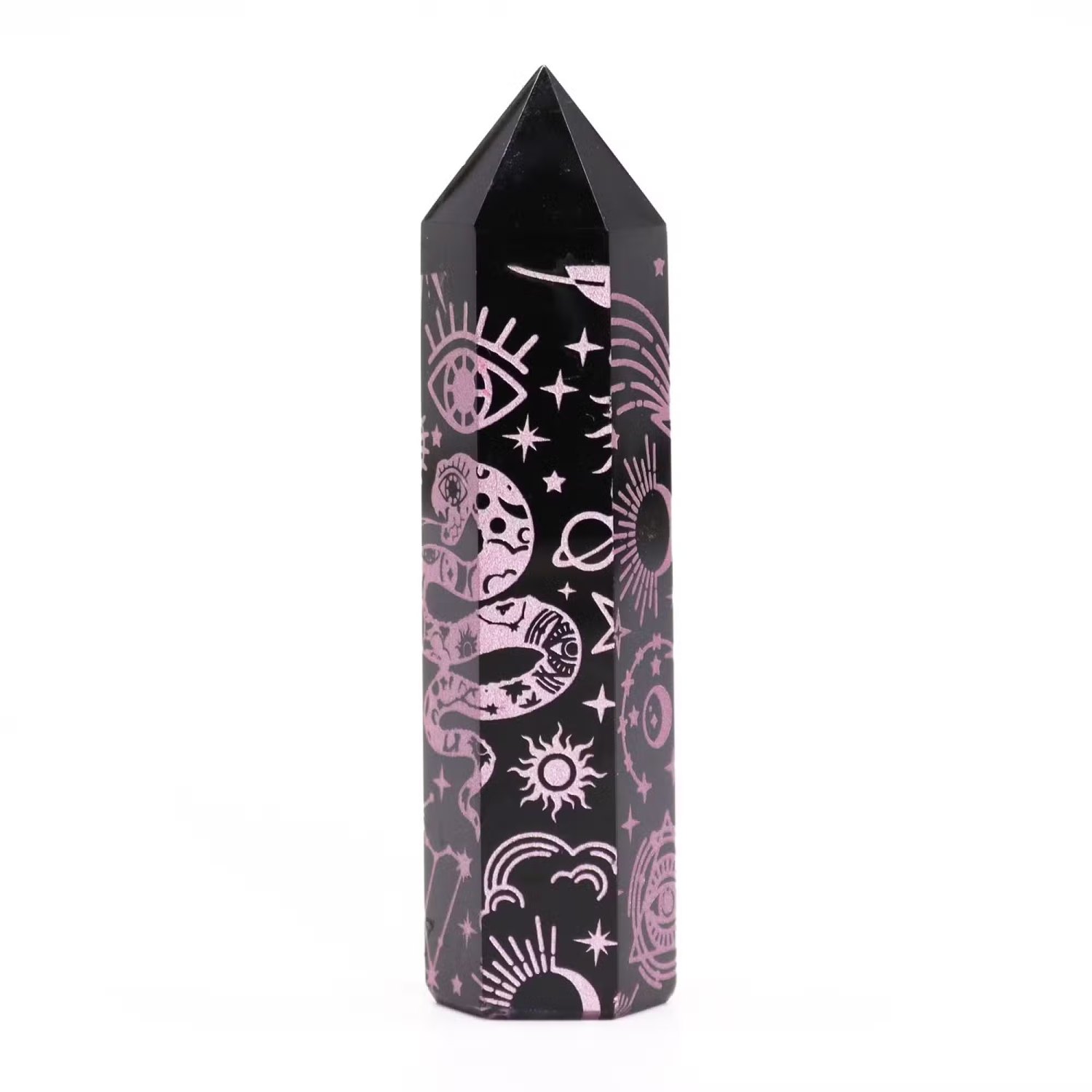 Mystic Story Black Obsidian Point – Rose Pink Celestial Design4