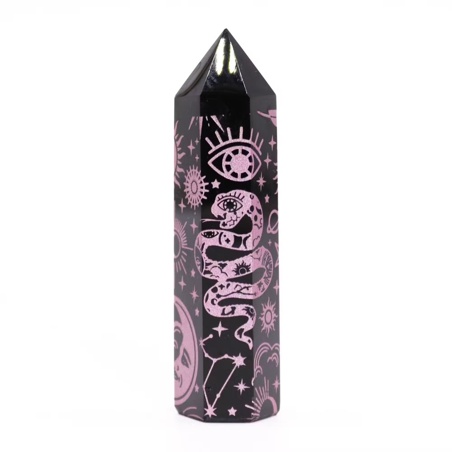 Mystic Story Black Obsidian Point – Rose Pink Celestial Design5