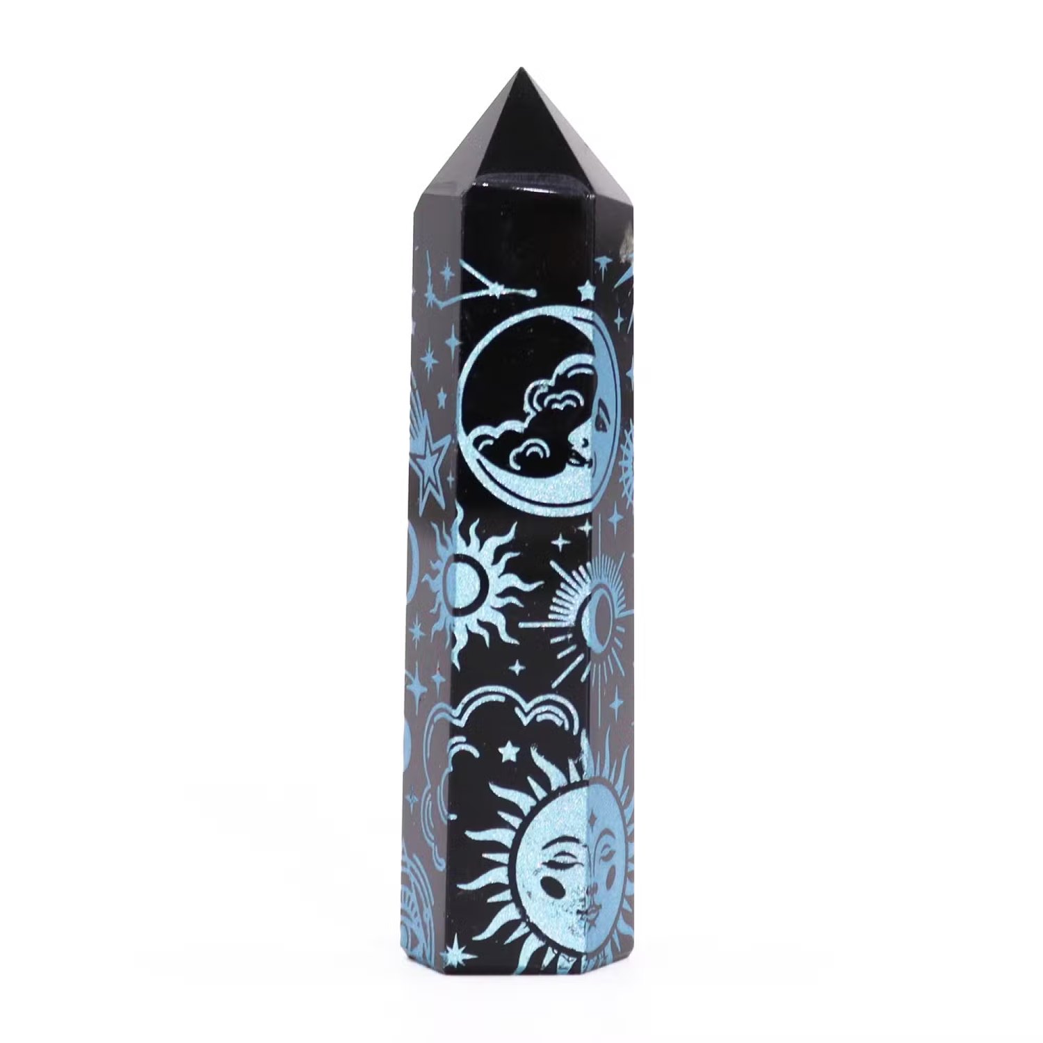Mystic Story Black Obsidian Point – Sky Blue Celestial Design