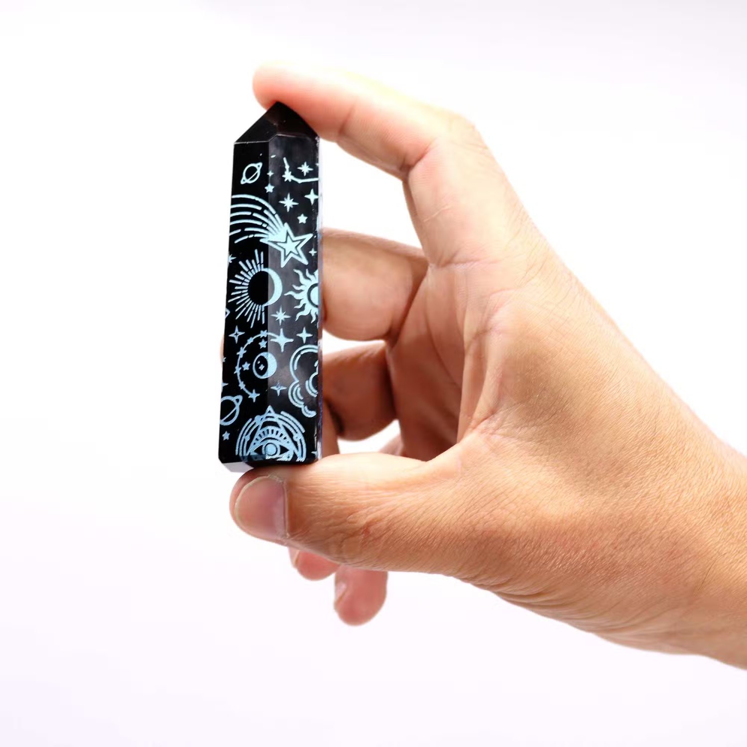 Mystic Story Black Obsidian Point – Sky Blue Celestial Design1