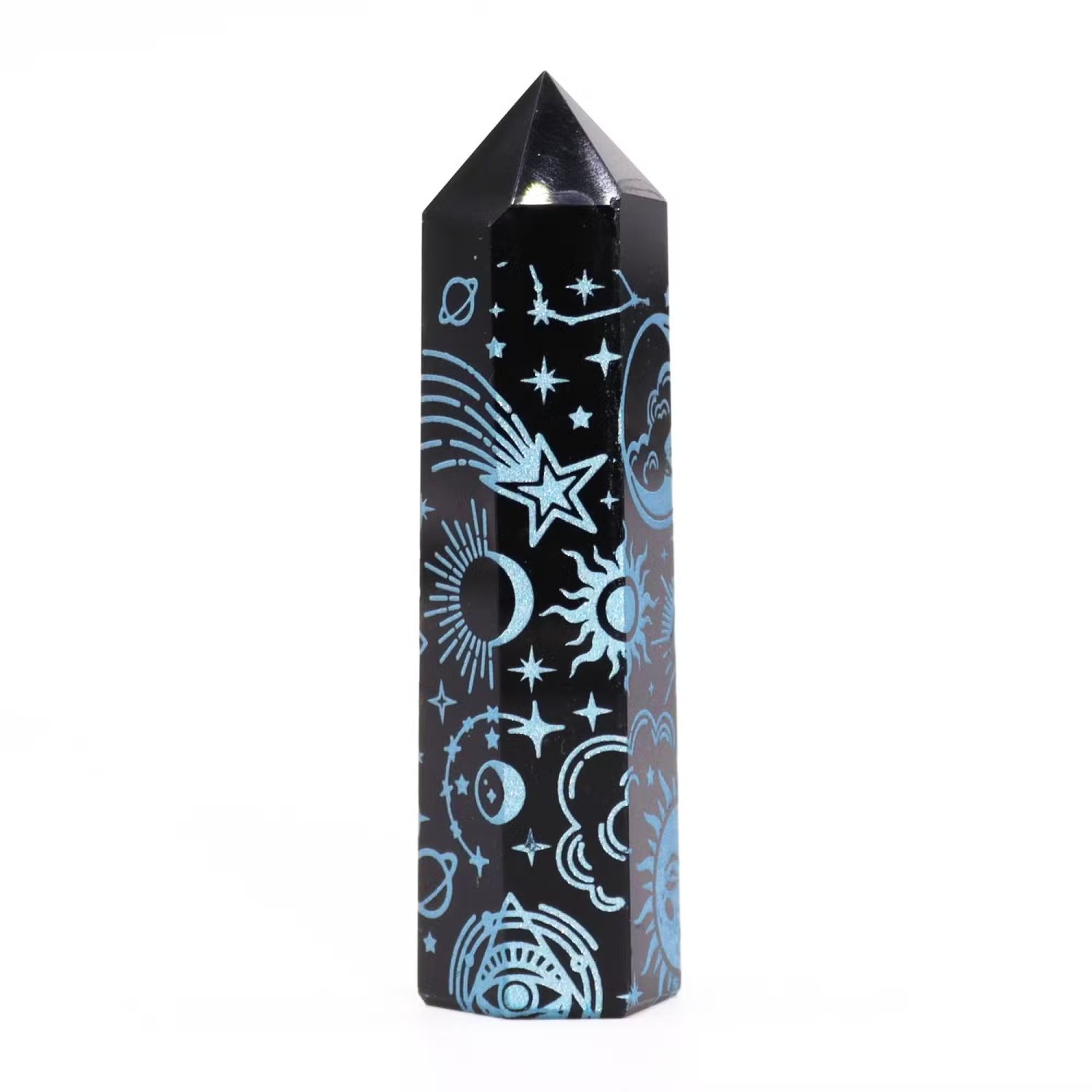 Mystic Story Black Obsidian Point – Sky Blue Celestial Design2