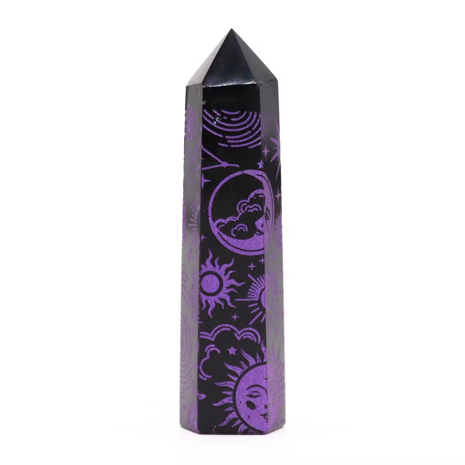Mystic Story Black Obsidian Point – Deep Purple Celestial Design