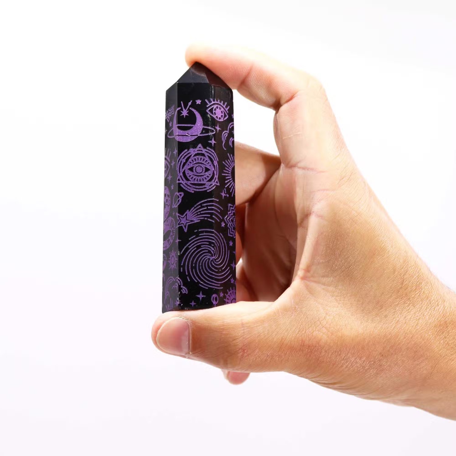 Mystic Story Black Obsidian Point – Deep Purple Celestial Design1