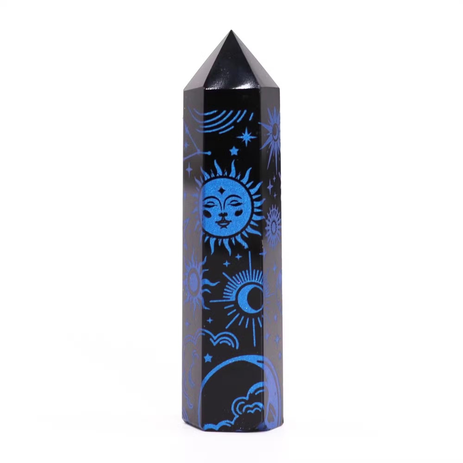 Mystic Story Black Obsidian Point – Midnight Blue Celestial Design