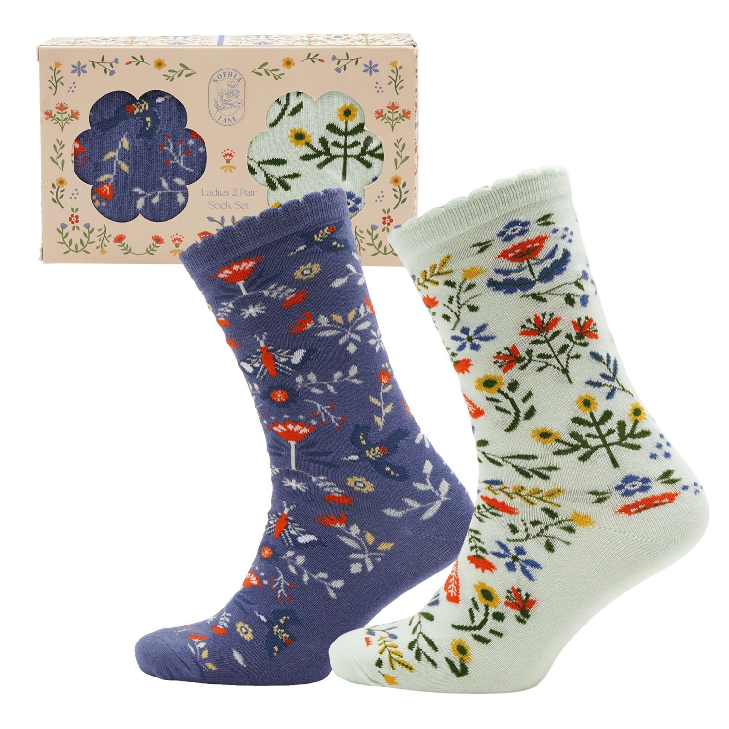 Sophia Lane Floral Ladies' Socks – Set of 2 Pairs