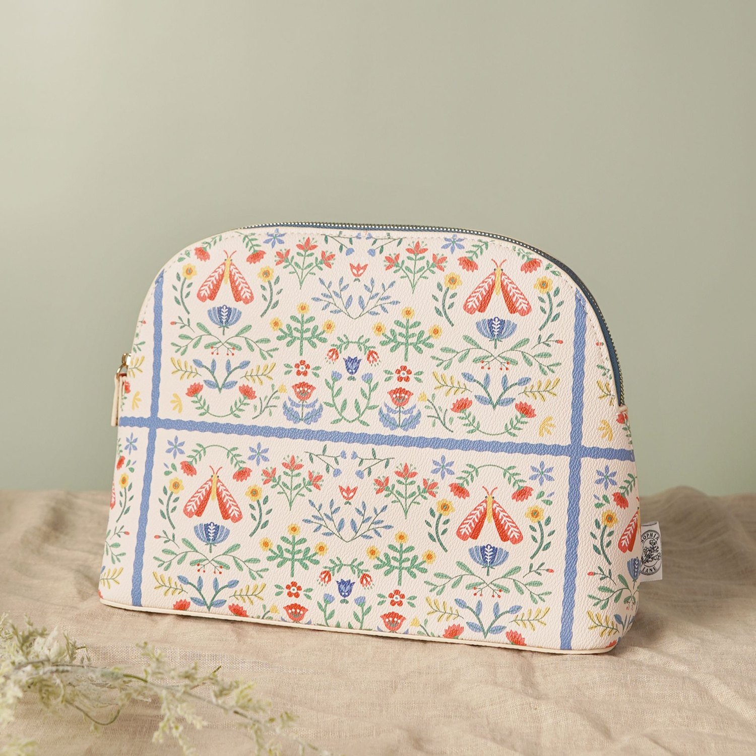 Sophia Lane Large Floral Make-Up Bag – Cream3