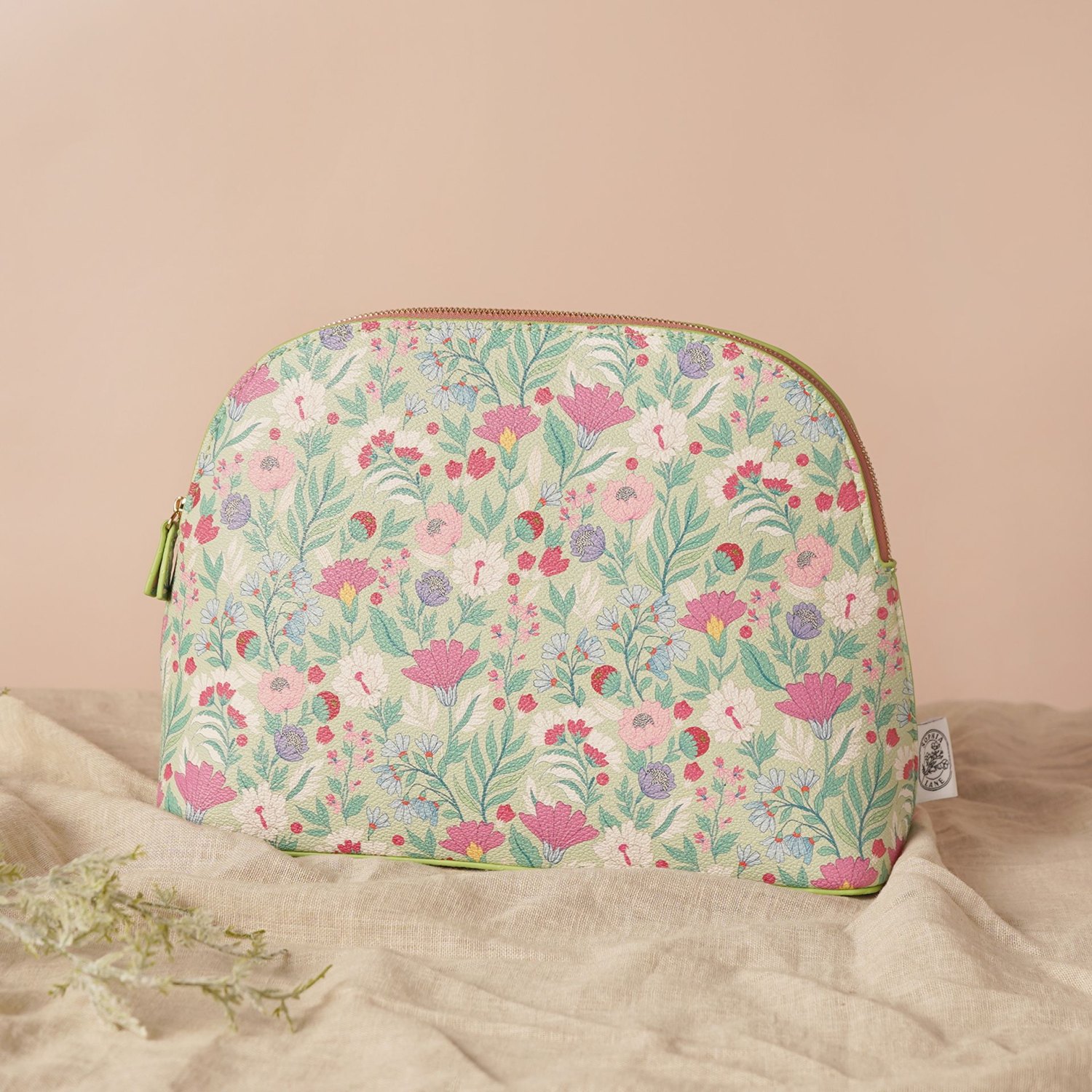 Sophia Lane Large Floral Make-Up Bag – Green4