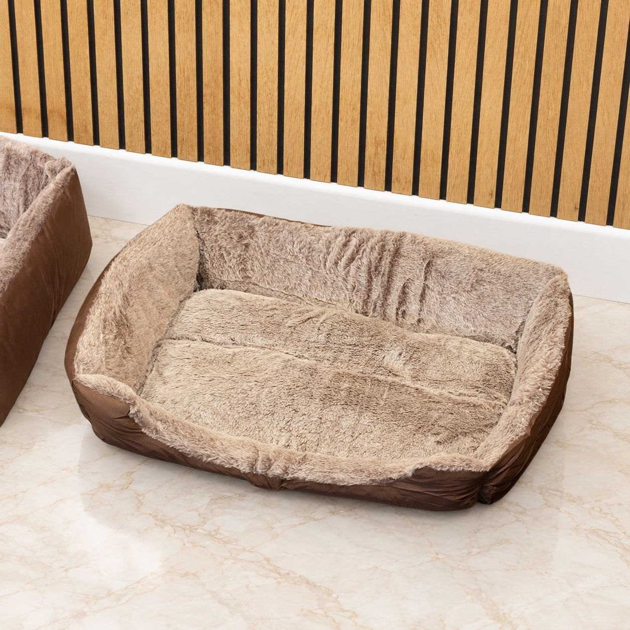 PAW Small Plush Teddy Brown Pet Bed – 60 x 45 x 17cm7
