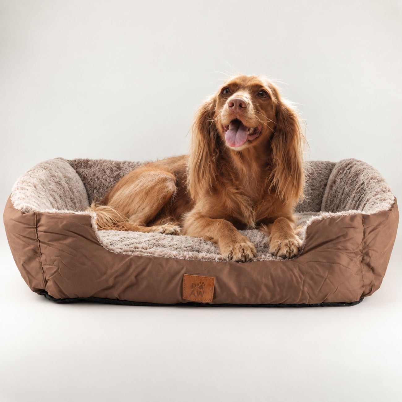 PAW Medium Plush Teddy Brown Pet Bed – 70 x 55 x 18cm