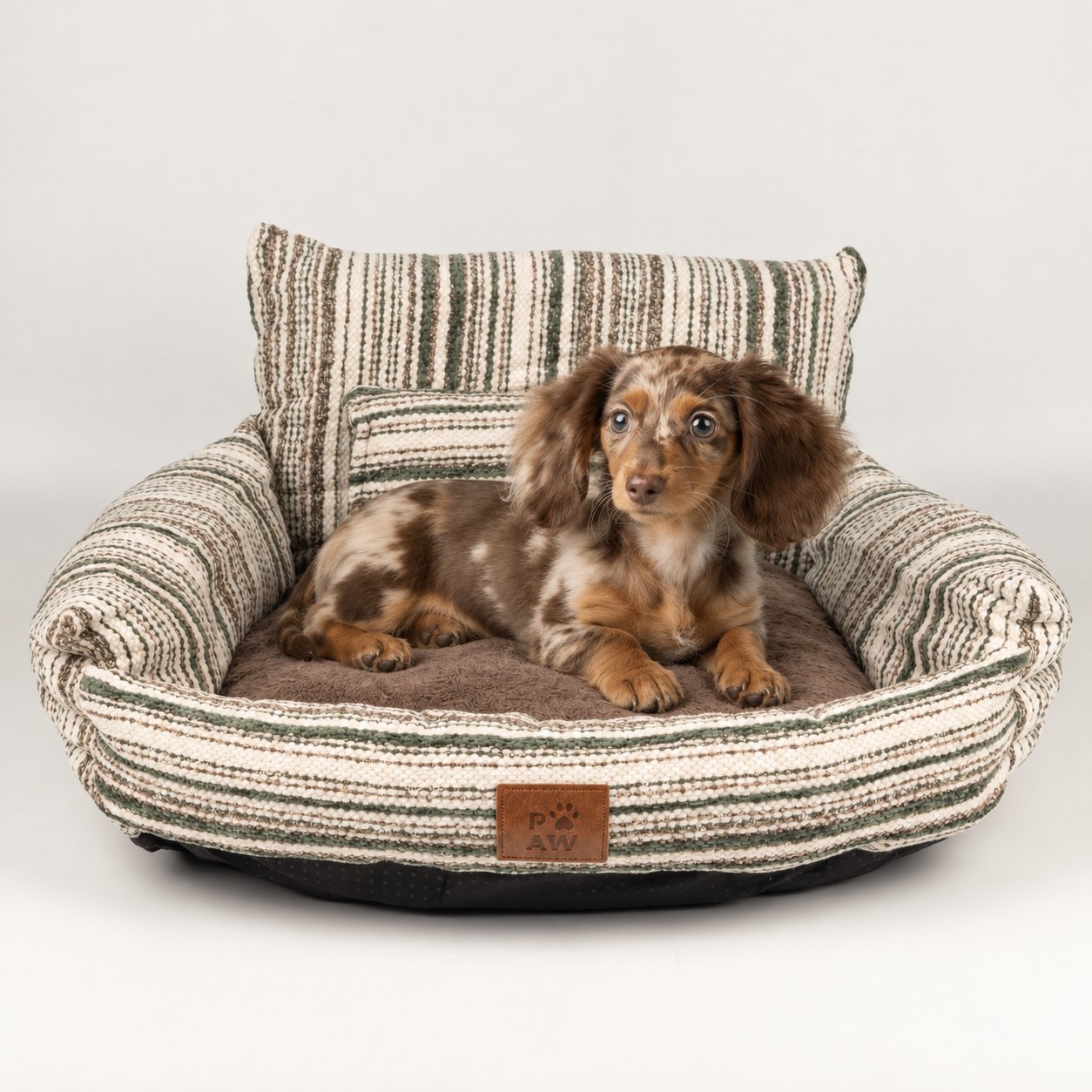 PAW Small Brown Stripe Sofa Pet Bed – 50 x 50 x 26cm