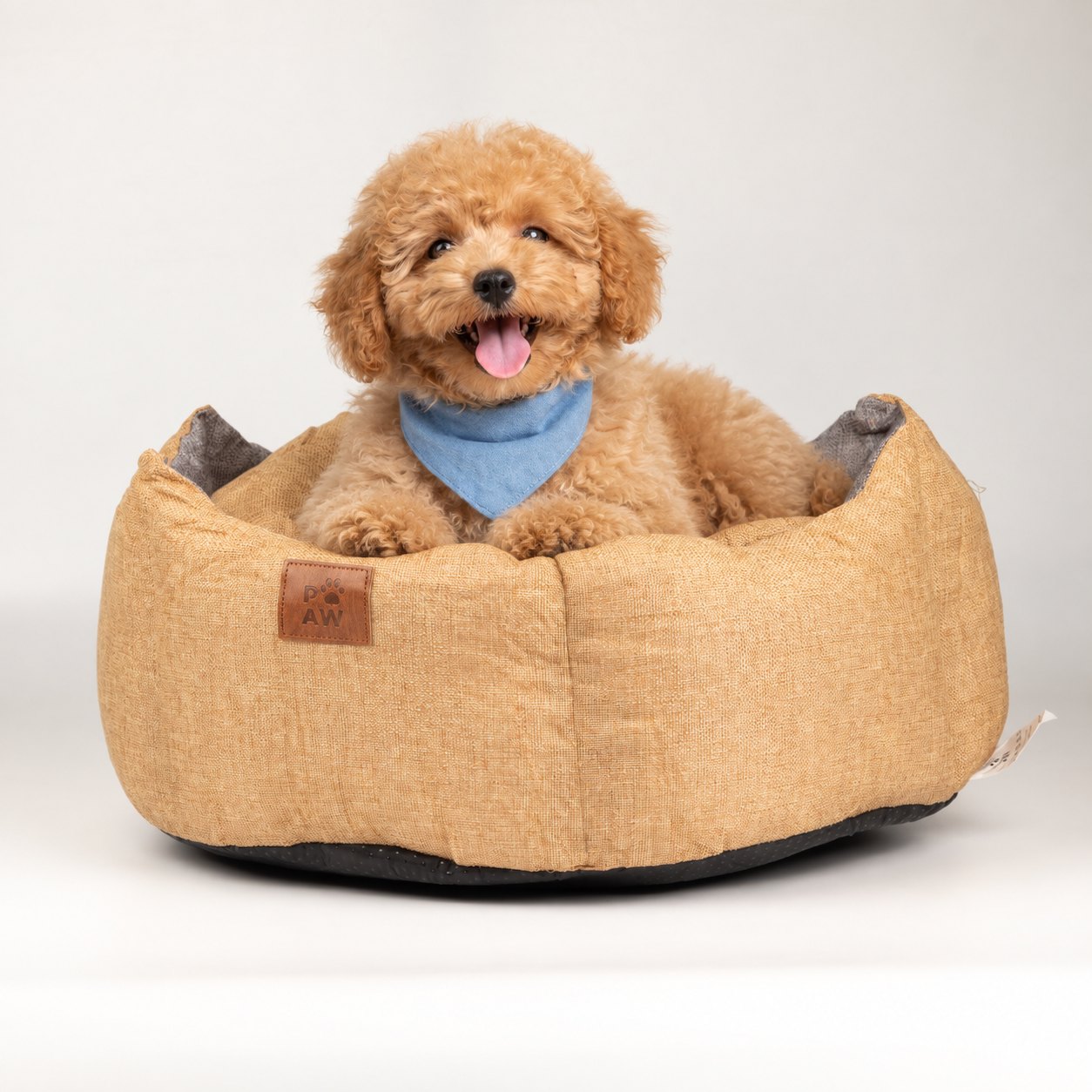 PAW Small Royal Crown Sand & Grey Pet Bed – 50 x 50 x 26cm