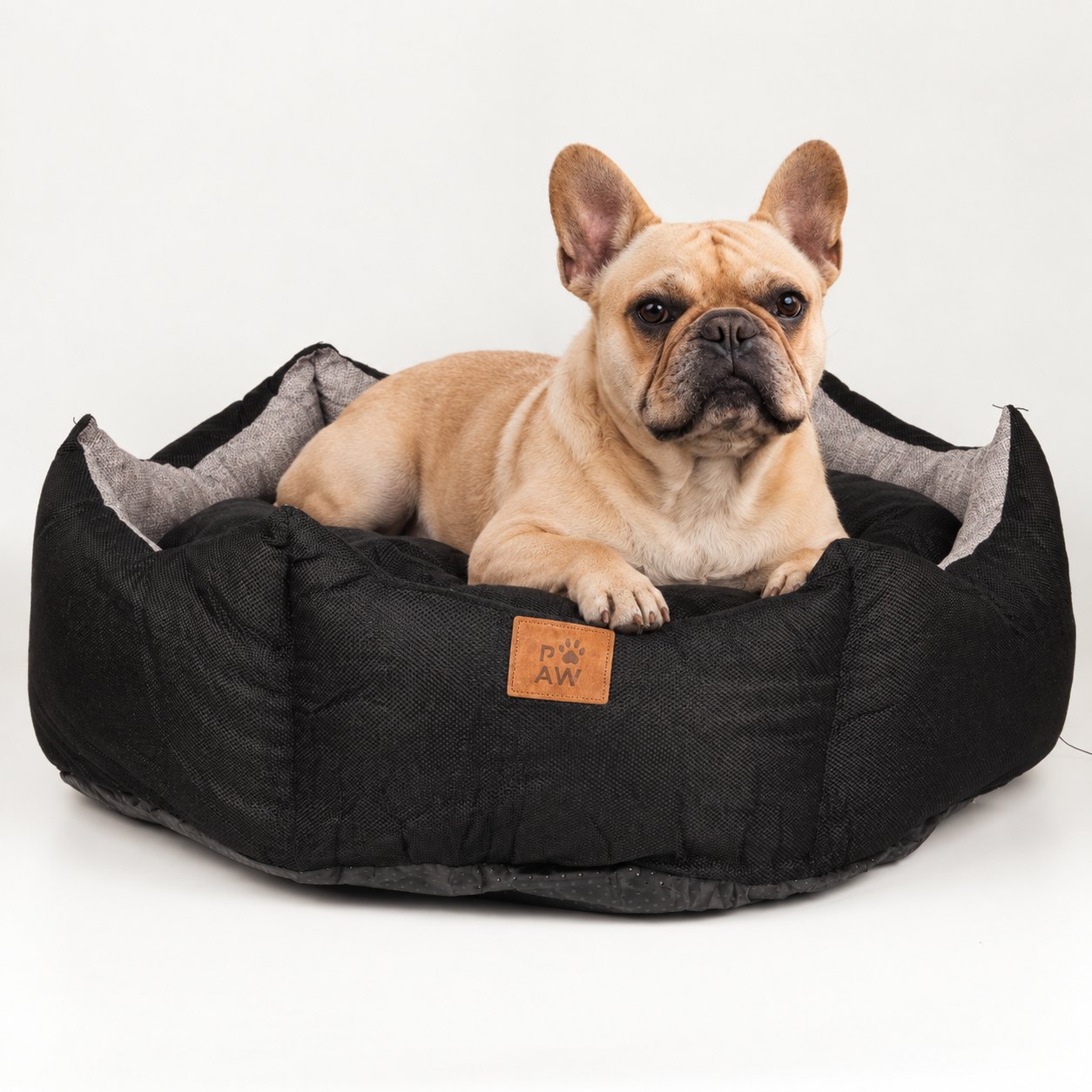 PAW Large Royal Crown Black & Grey Pet Bed – 60 x 60 x 26cm