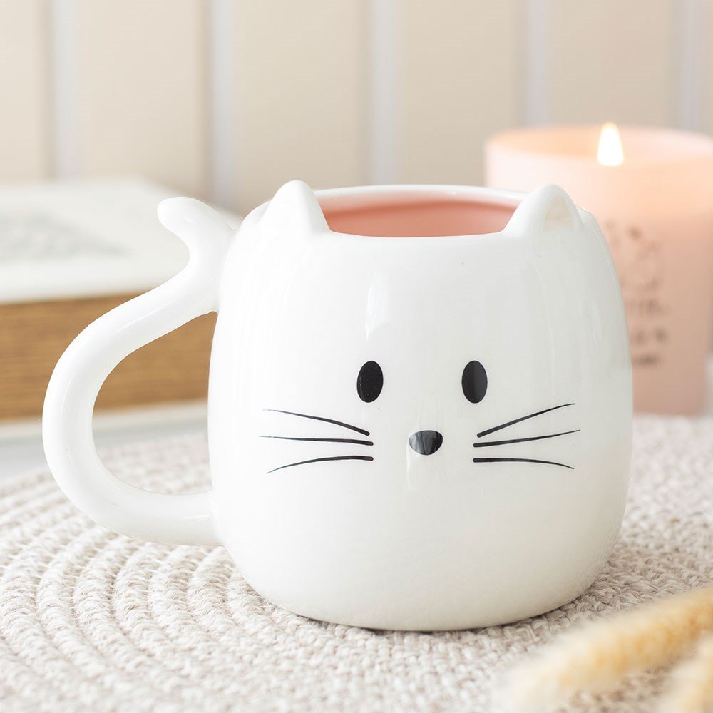 White Cat-Shaped Ceramic Mug (500ml)3