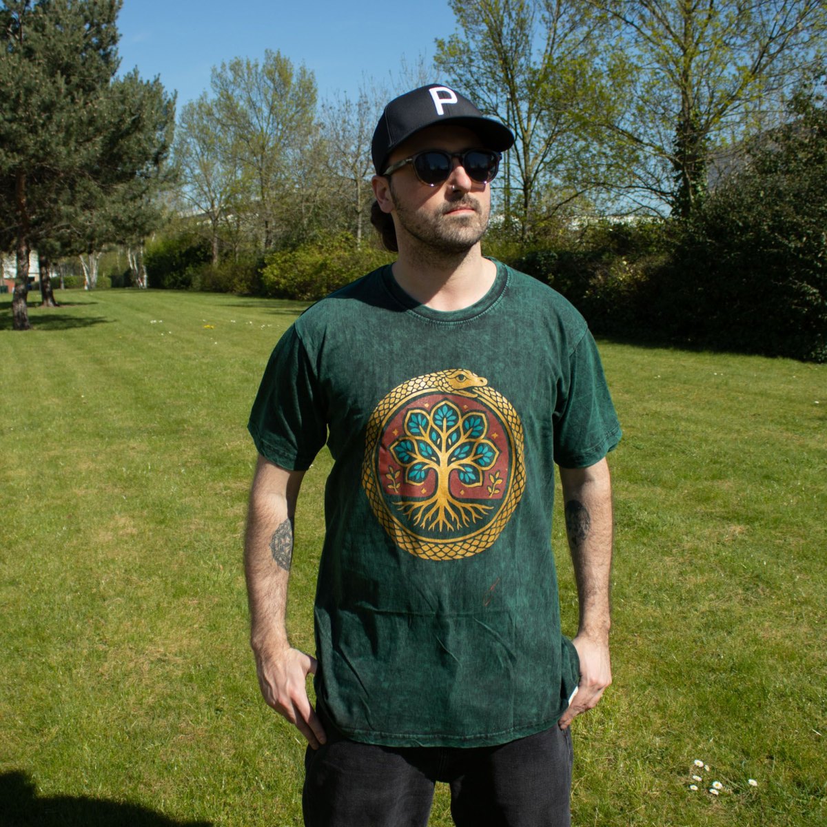 Nomad Sari Tree of Life Stonewashed Cotton T-Shirt – Green – Size L6