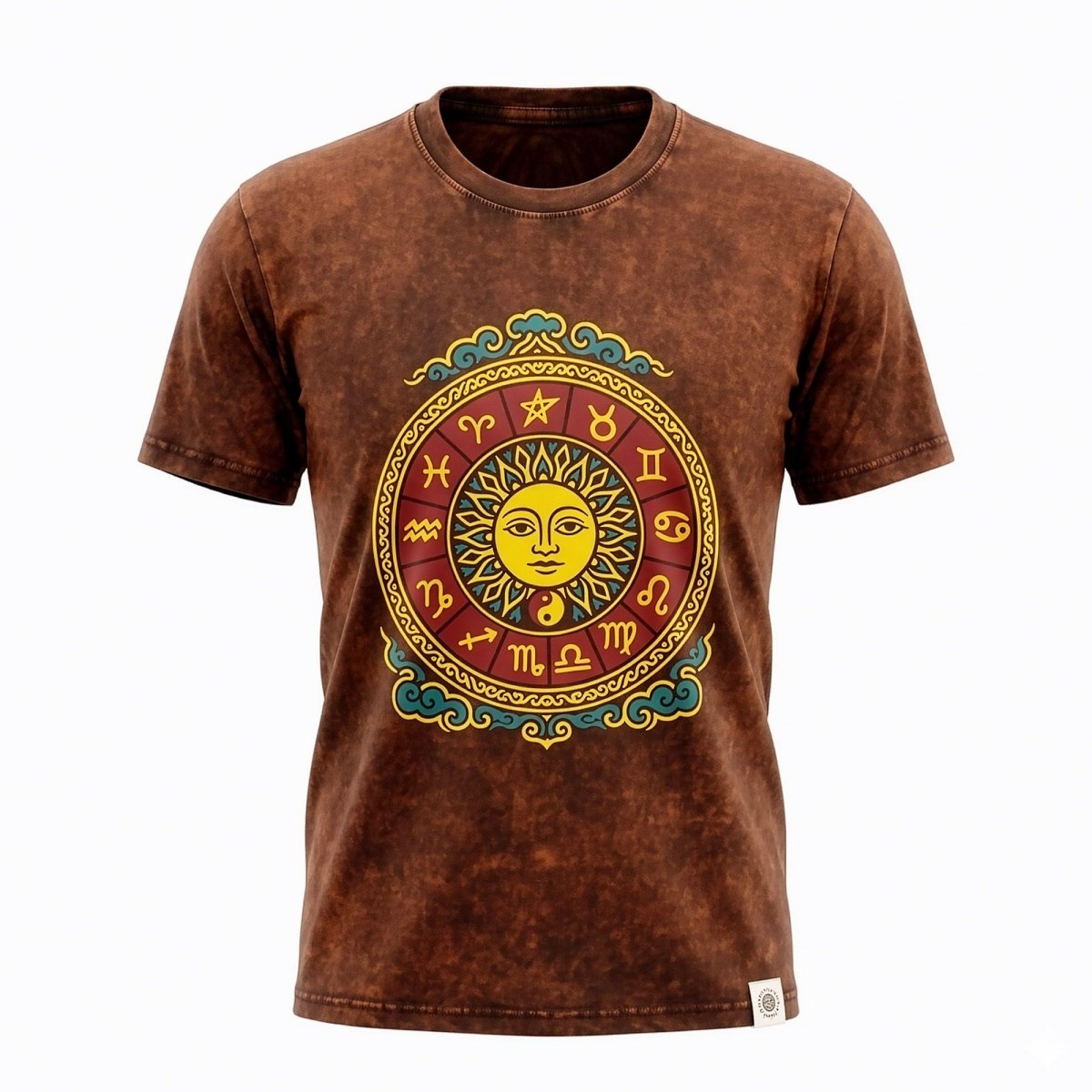 Nomad Sari Sun & Zodiac Stonewashed Cotton T-Shirt – Brown – Size M