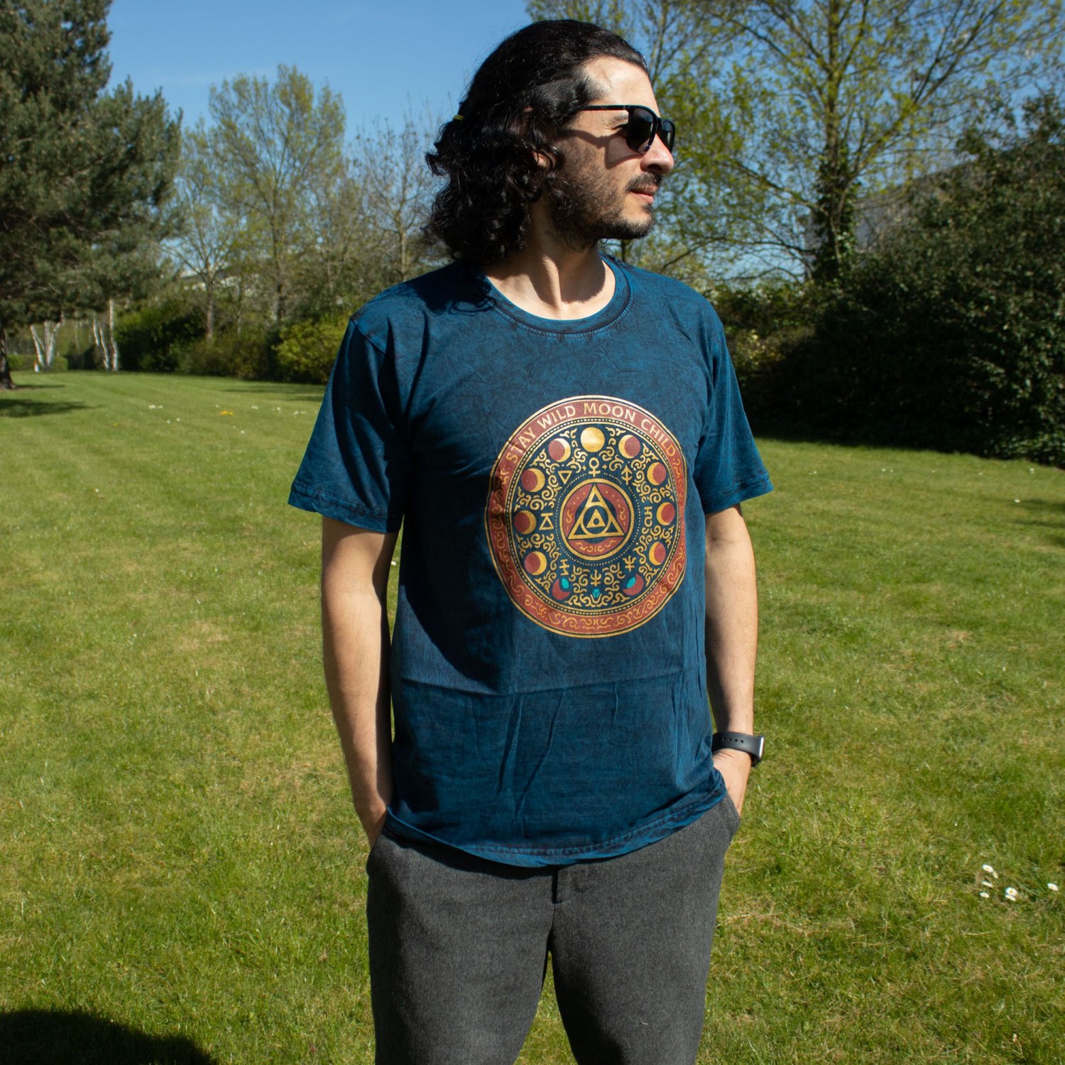 Nomad Sari Stay Wild Moon Child Stonewashed Cotton T-Shirt – Blue – Size S6