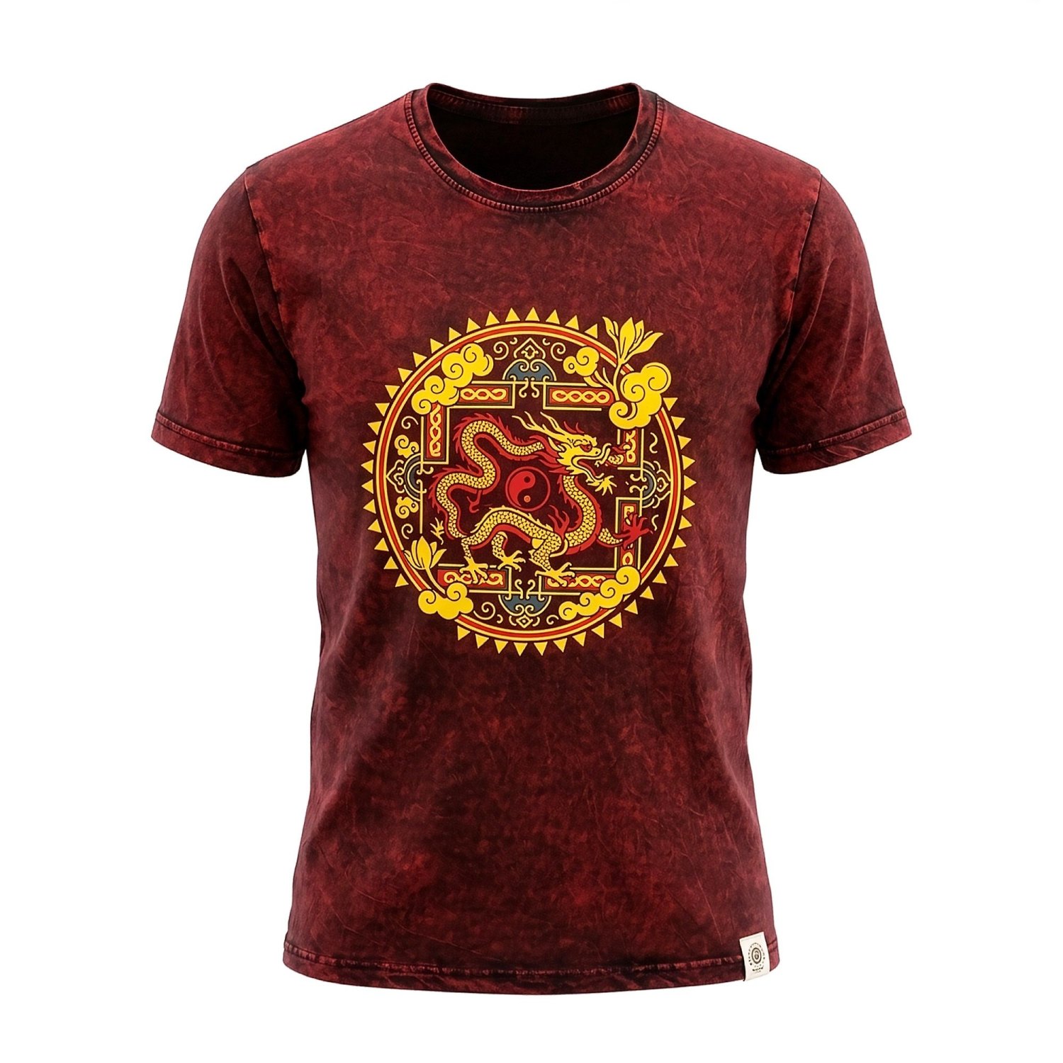 Nomad Sari Dragon Mandala Stonewashed Cotton T-Shirt – Maroon