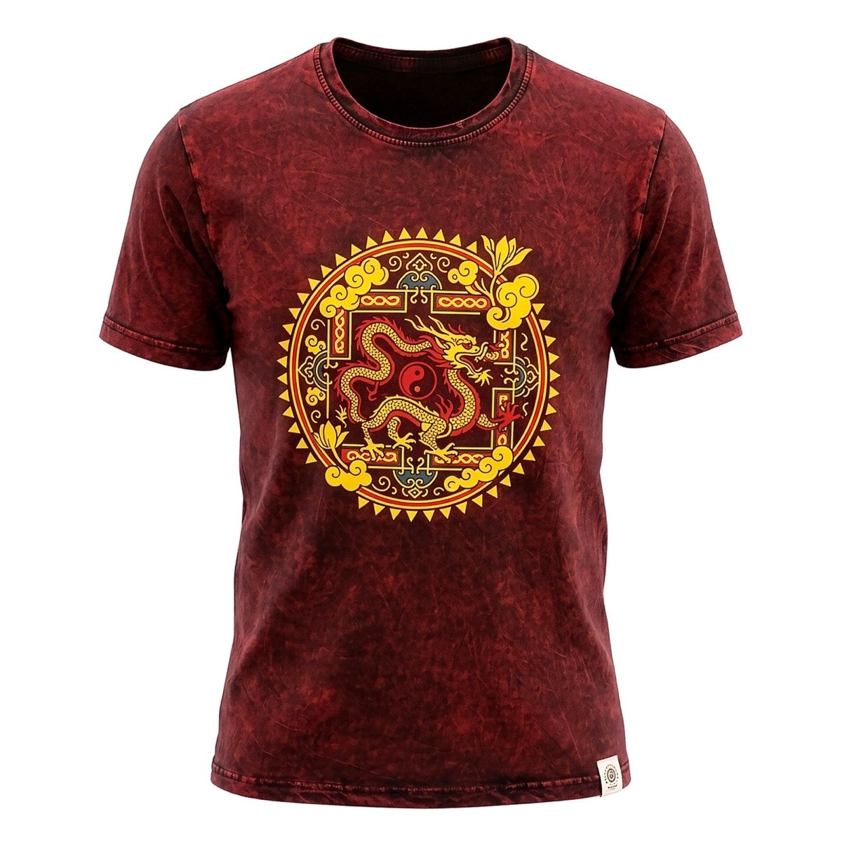 Nomad Sari Dragon Mandala Stonewashed Cotton T-Shirt – Maroon – Size L