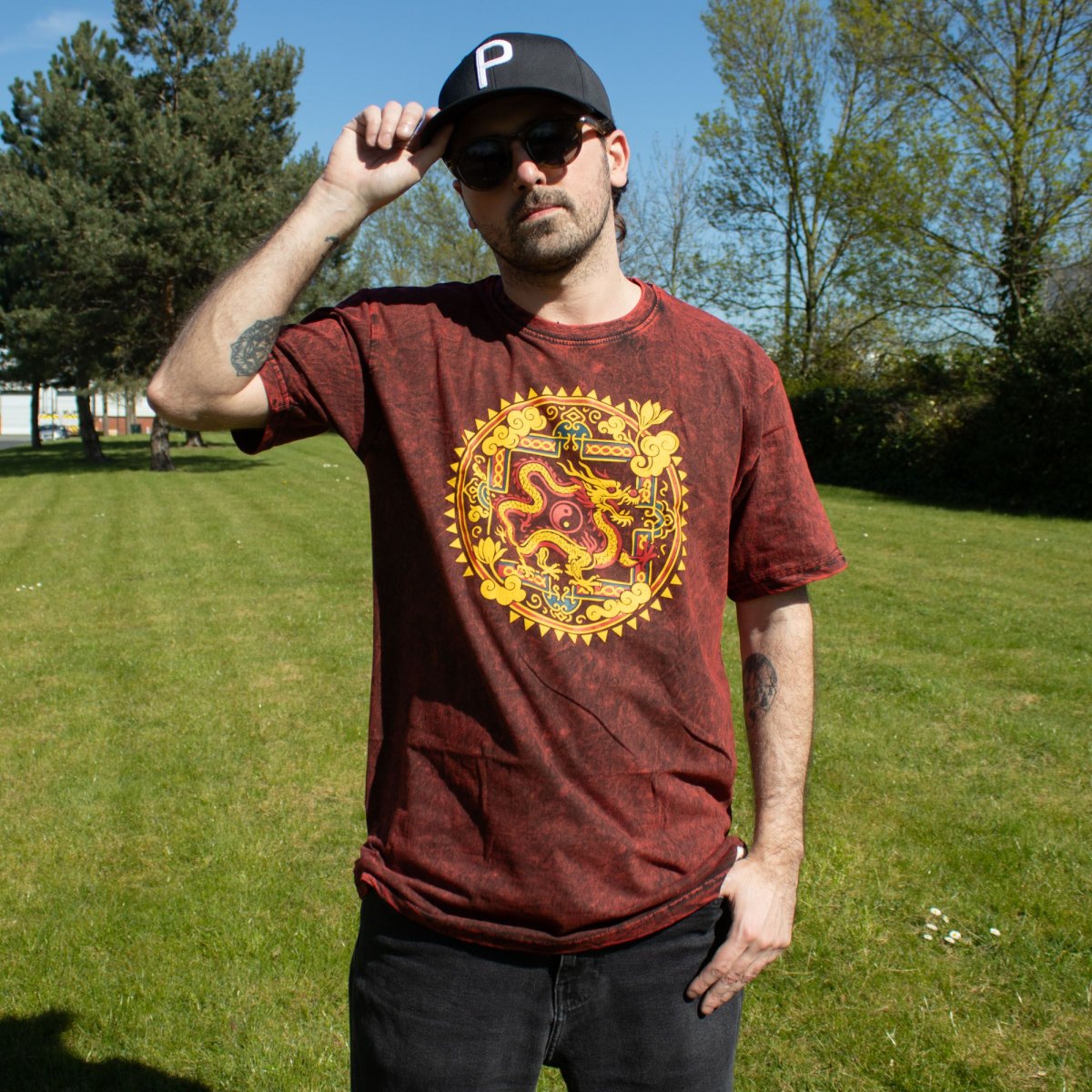 Nomad Sari Dragon Mandala Stonewashed Cotton T-Shirt – Maroon – Size L6